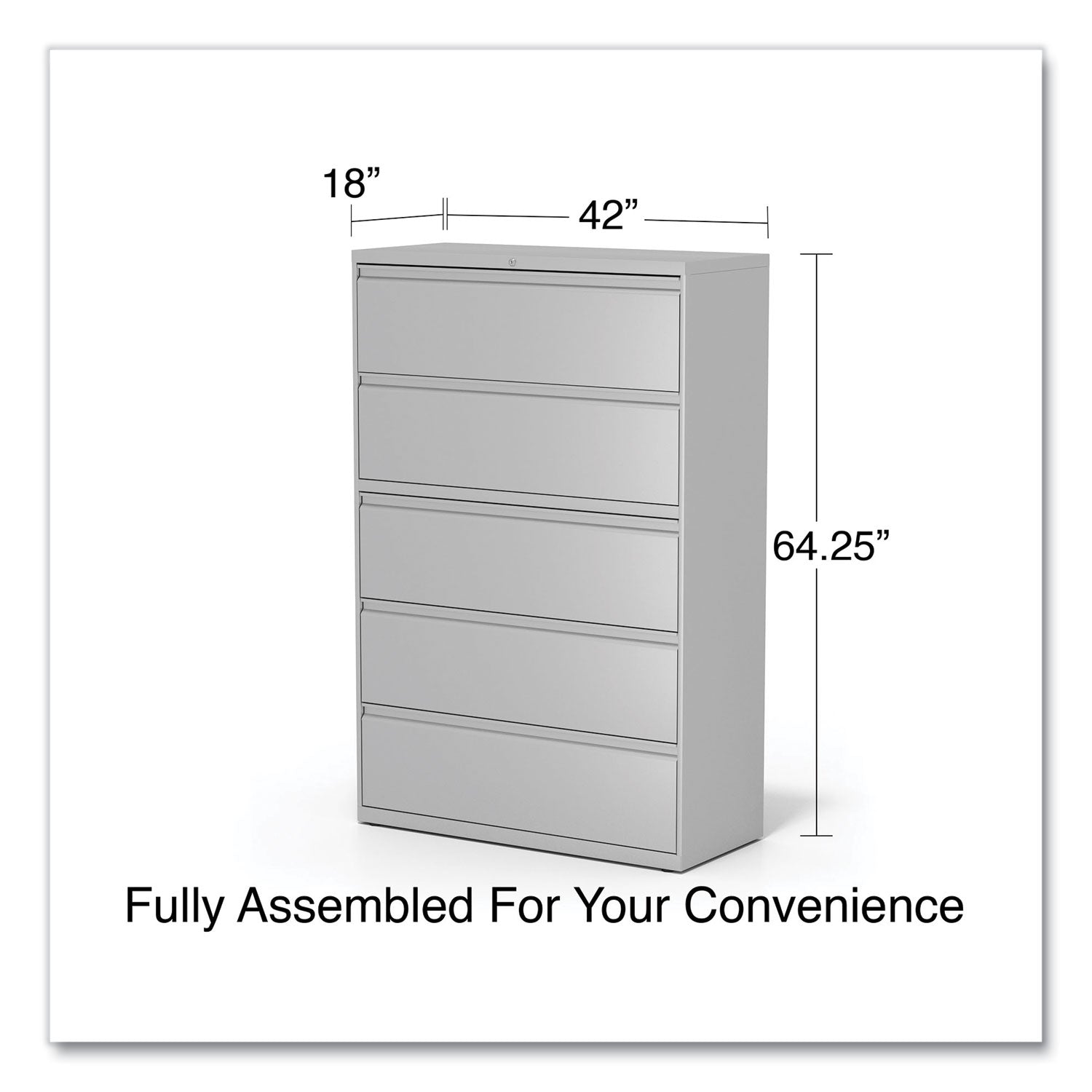 Alera® Lateral File, 5 Legal/Letter/A4/A5-Size File Drawers, 1 Roll-Out Posting Shelf, Light Gray, 42" x 18.63" x 67.63"