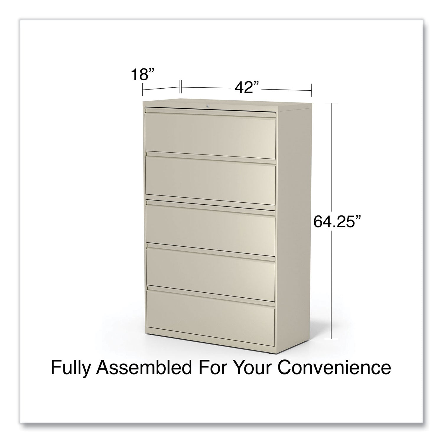 Alera® Lateral File, 5 Legal/Letter/A4/A5-Size File Drawers, Putty, 42" x 18.63" x 67.63"