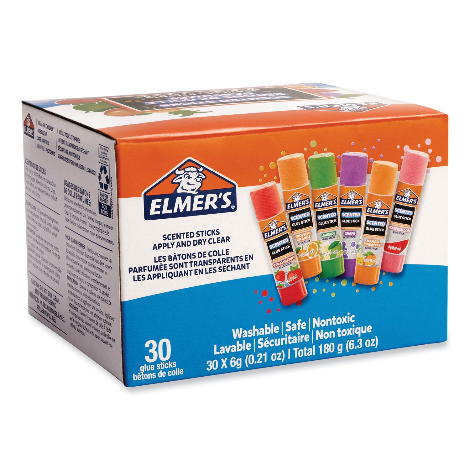 Elmer's® Clear School Glue Stick, Scented, Assorted, 0.21 oz, Dries Clear, 30/Pack