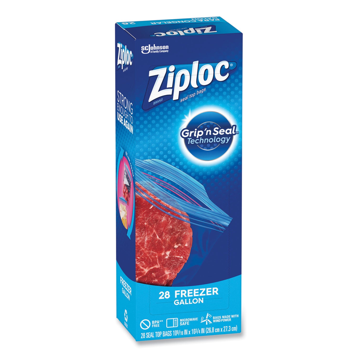 Ziploc® Zipper Freezer Bags, 1 gal, 9.6" x 12.1", Clear, 28 Bags/Box, 9 Boxes/Carton