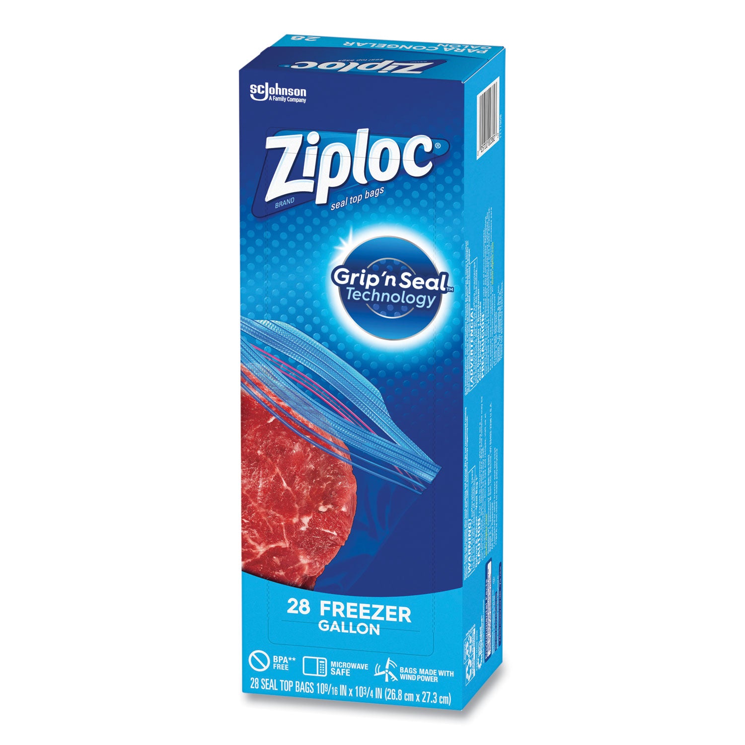 Ziploc® Zipper Freezer Bags, 1 gal, 9.6" x 12.1", Clear, 28 Bags/Box, 9 Boxes/Carton