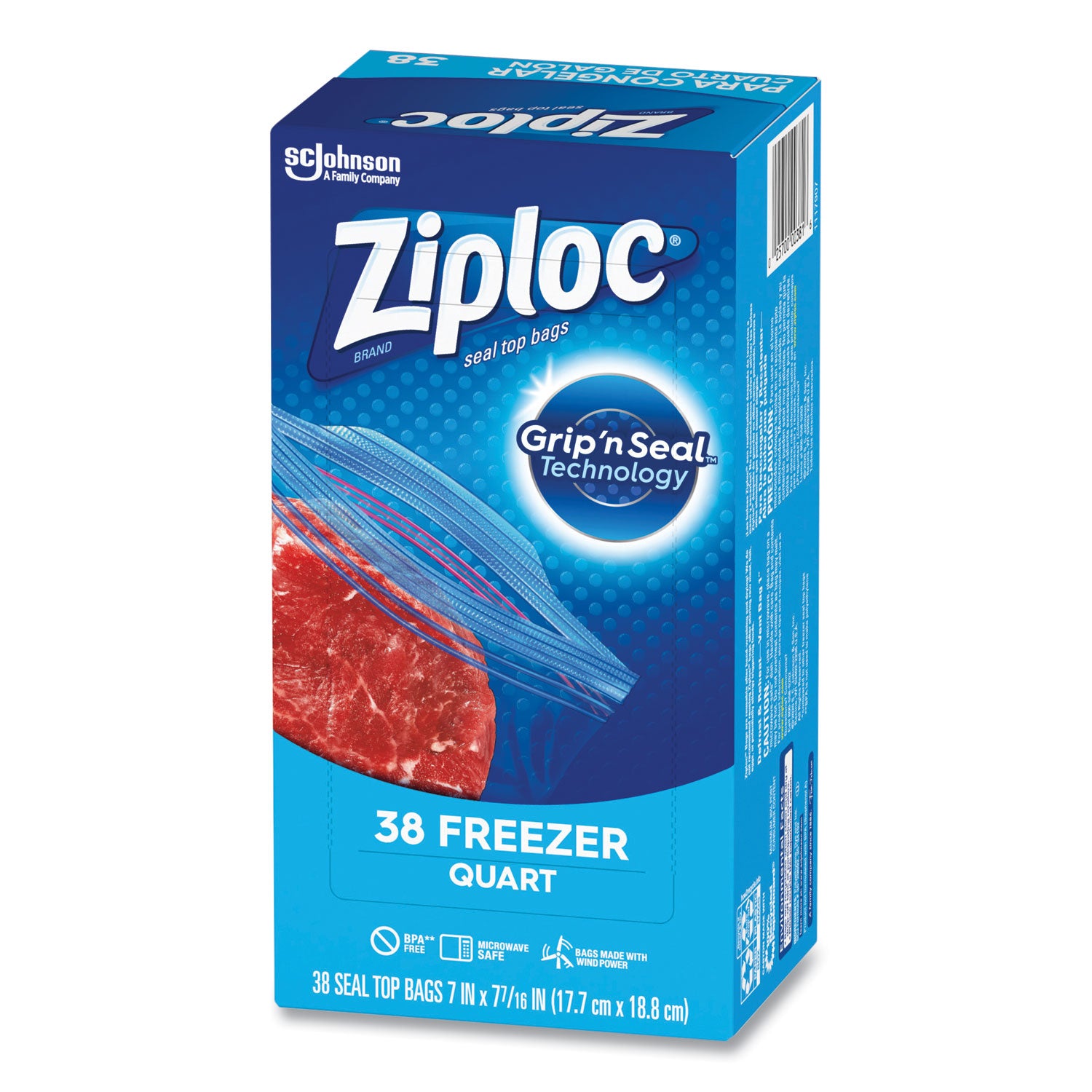 Ziploc® Zipper Freezer Bags, 32 oz, 6.97" x 7.7", Clear, 38 Bags/Box, 9 Boxes/Carton