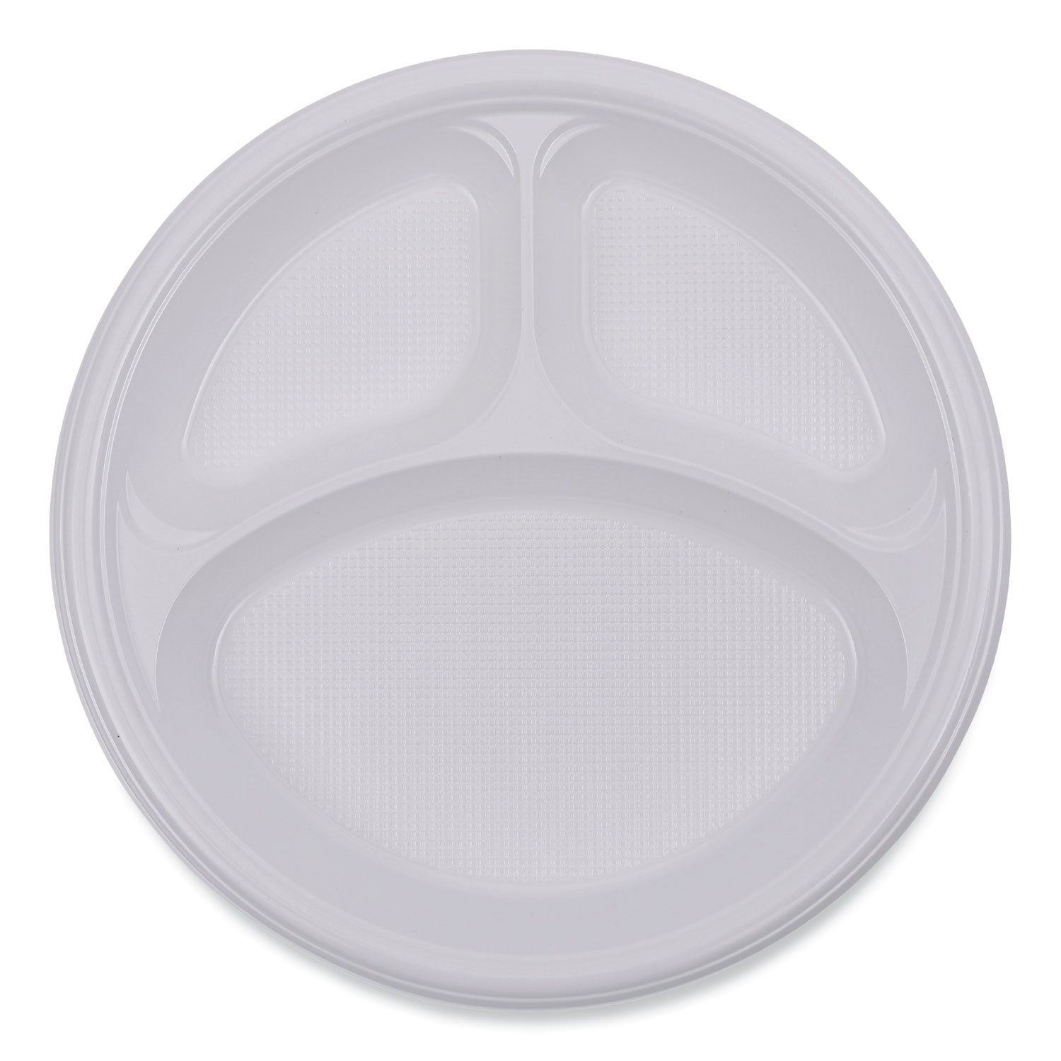 Boardwalk® Hi-Impact Plastic Dinnerware, Plate, 3-Compartment, 10" dia, White, 500/Carton