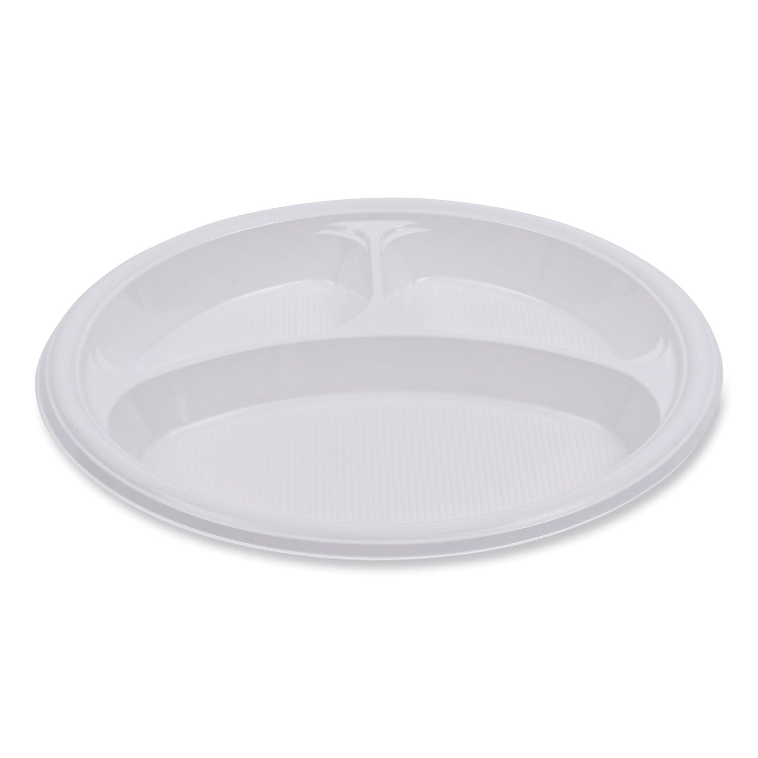 Hi-Impact Plastic Dinnerware, Plate, 3-Compartment, 10" dia, White, 500/Carton