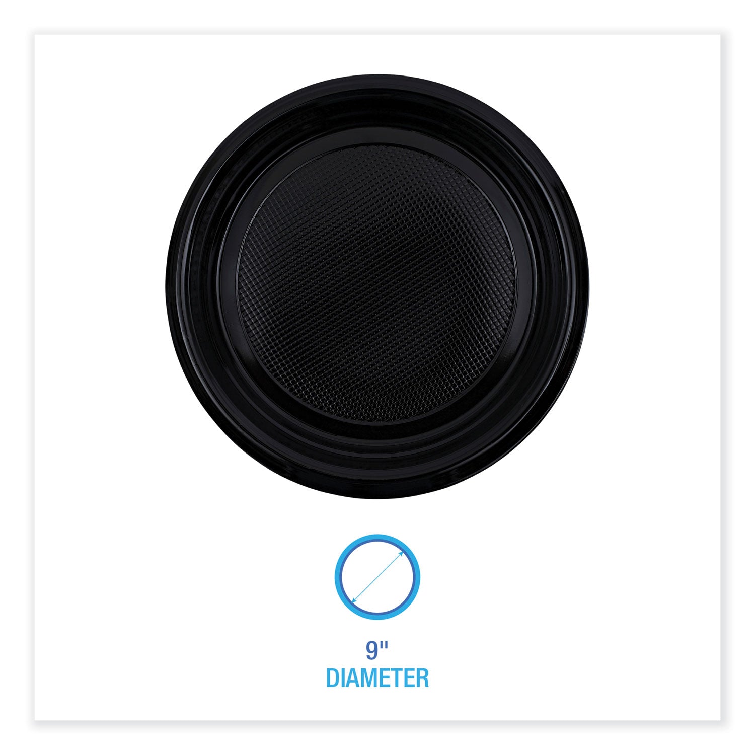 Boardwalk® Hi-Impact Plastic Dinnerware, Plate, 9" dia, Black, 500/Carton