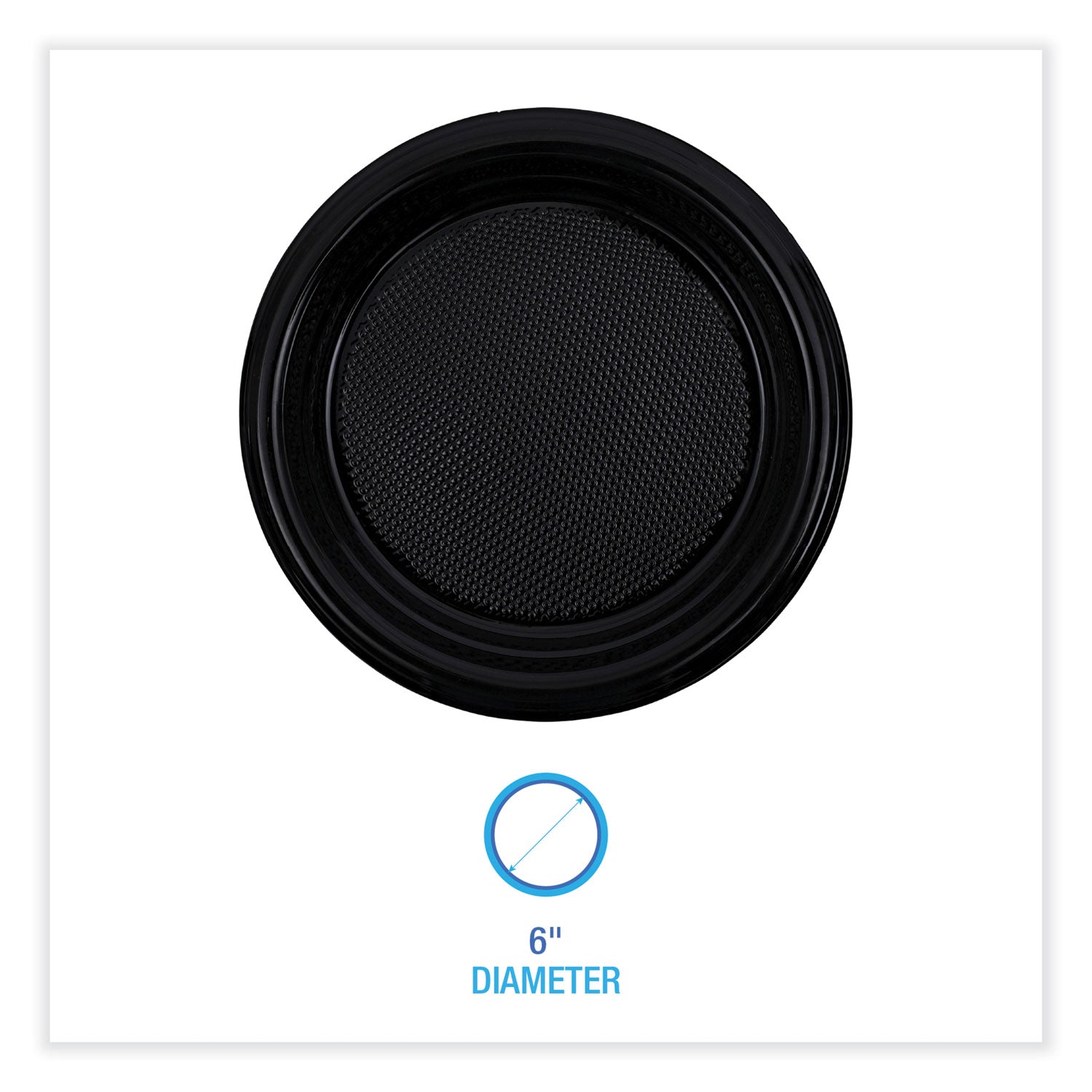 Boardwalk® Hi-Impact Plastic Dinnerware, Plate, 6" dia, Black, 1,000/Carton