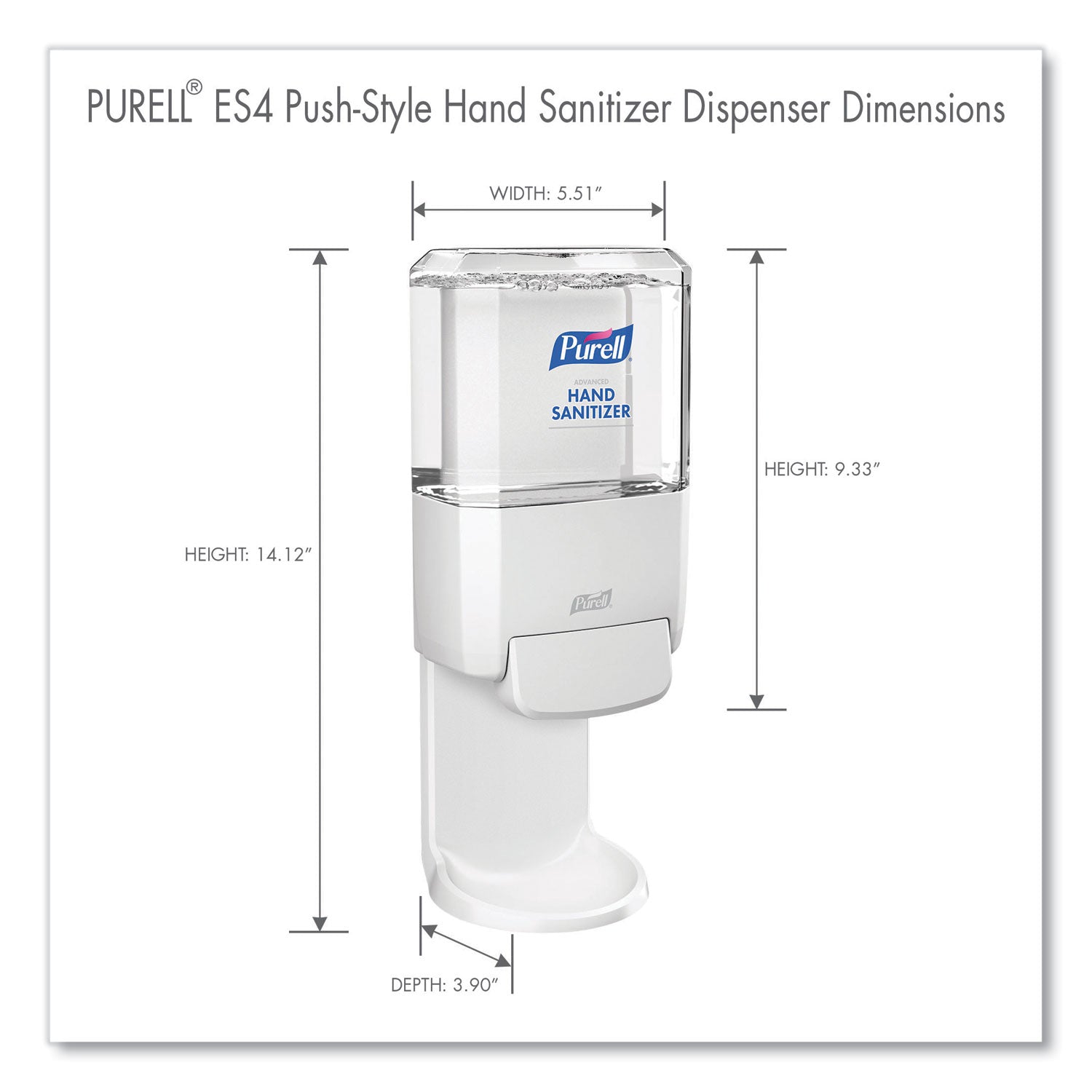 PURELL® Push-Style Hand Sanitizer Dispenser, 1,200 mL, 5.25 x 8.56 x 12.13, White