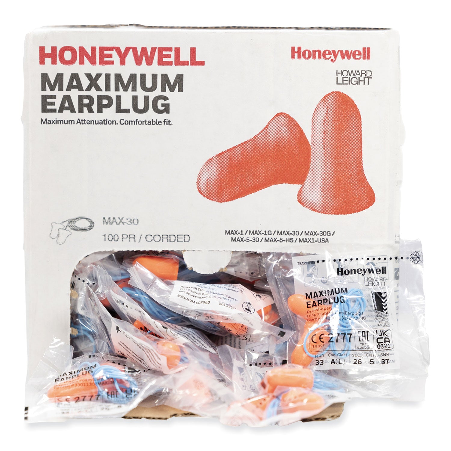 MAXIMUM Single-Use Earplugs, Corded, 33NRR, Coral, 100 Pairs Howard Leight® by Honeywell Flipcost