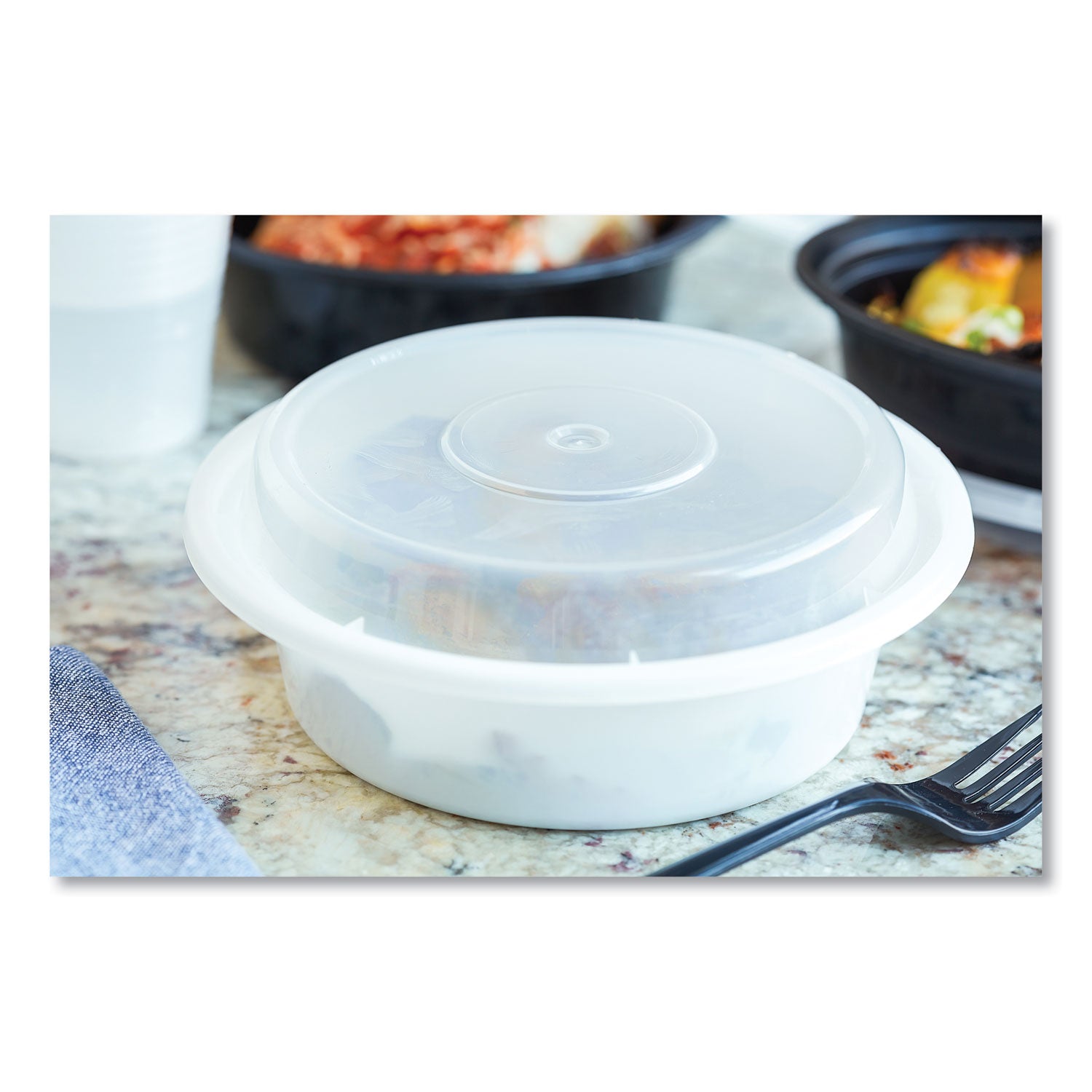 Pactiv Evergreen Newspring VERSAtainer Microwavable Containers, Round, 16 oz, 6 x 6 x 1.5, White/Clear, Plastic, 150/Carton