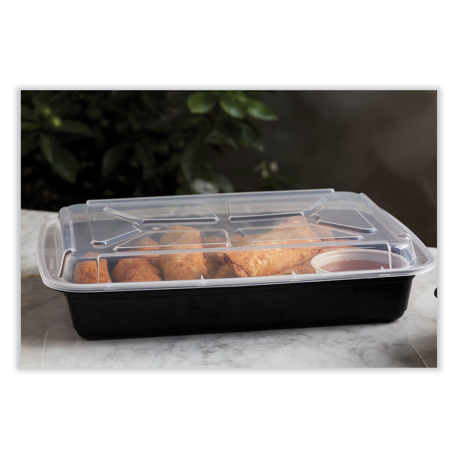 Pactiv Evergreen Newspring VERSAtainer Microwavable Containers, Rectangular, 58 oz, 8.5 x 11.5 x 2.5, Black/Clear, Plastic, 150/Carton