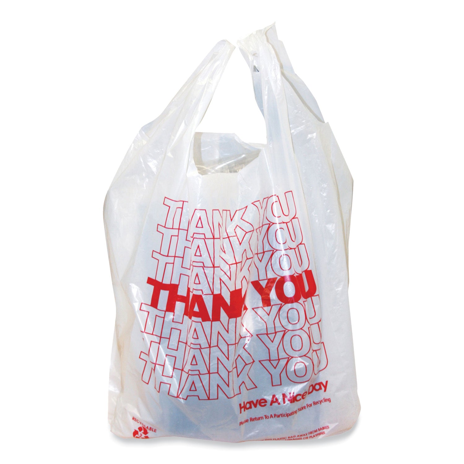 AmerCareRoyal® Thank You Bags, 11.5 x 6.5 x 21, White with Red Print, 1,000/Carton