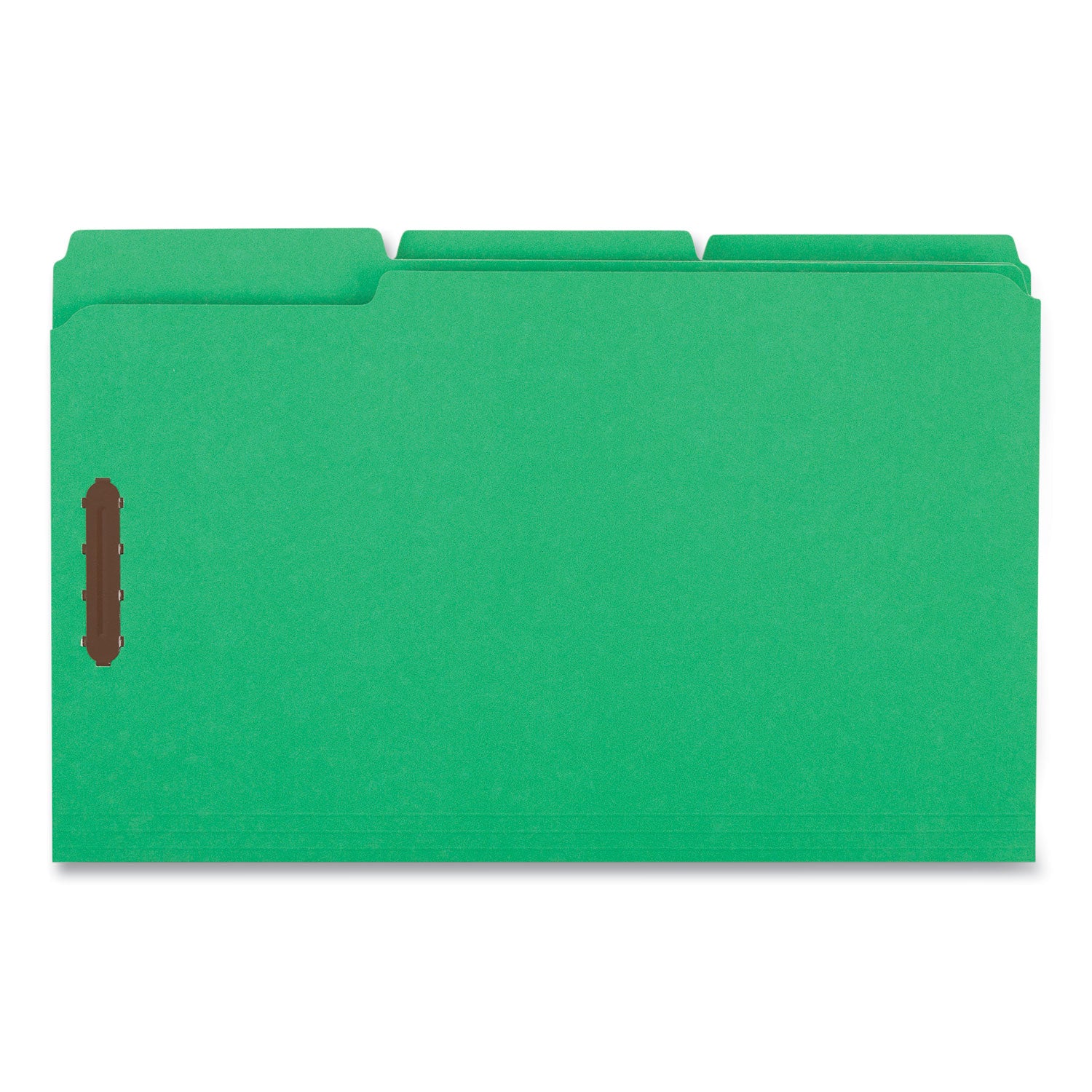 Universal® Deluxe Reinforced Top Tab Fastener Folders, 0.75" Expansion, 2 Fasteners, Legal Size, Green Exterior, 50/Box