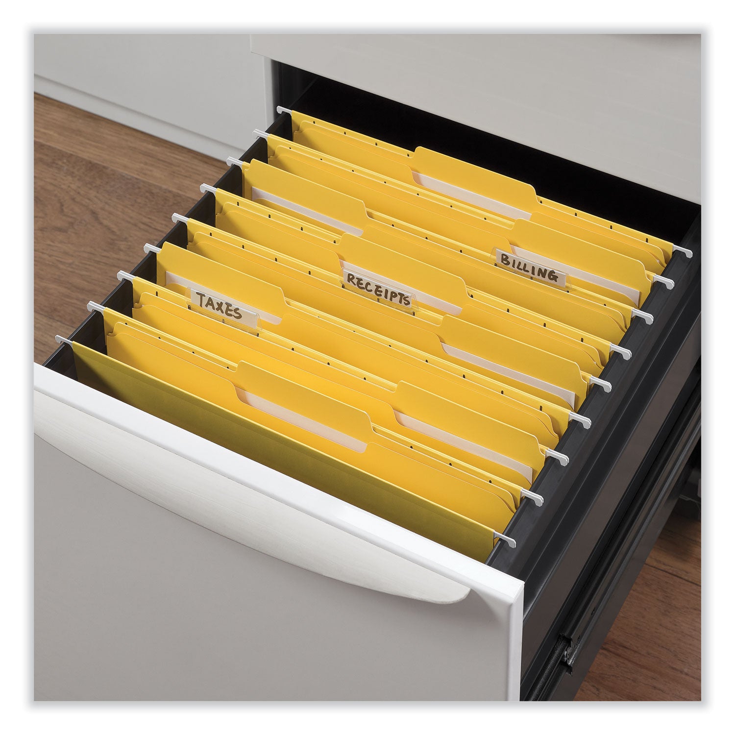 Universal® Reinforced Top-Tab File Folders, 1/3-Cut Tabs: Assorted, Letter Size, 1" Expansion, Yellow, 100/Box