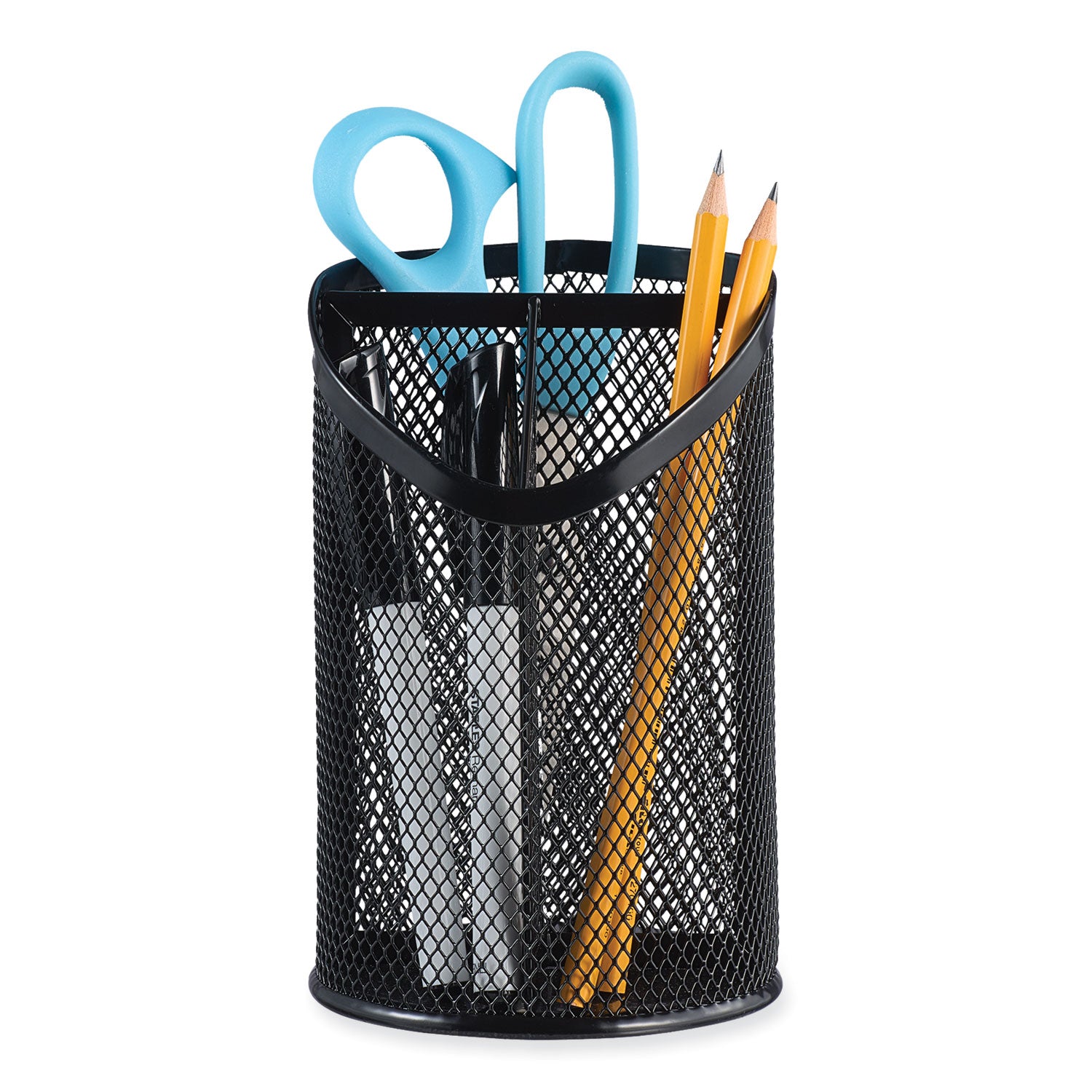 Universal® Metal Mesh 3-Compartment Pencil Cup, 4.13" Diameter x 6"h, Black