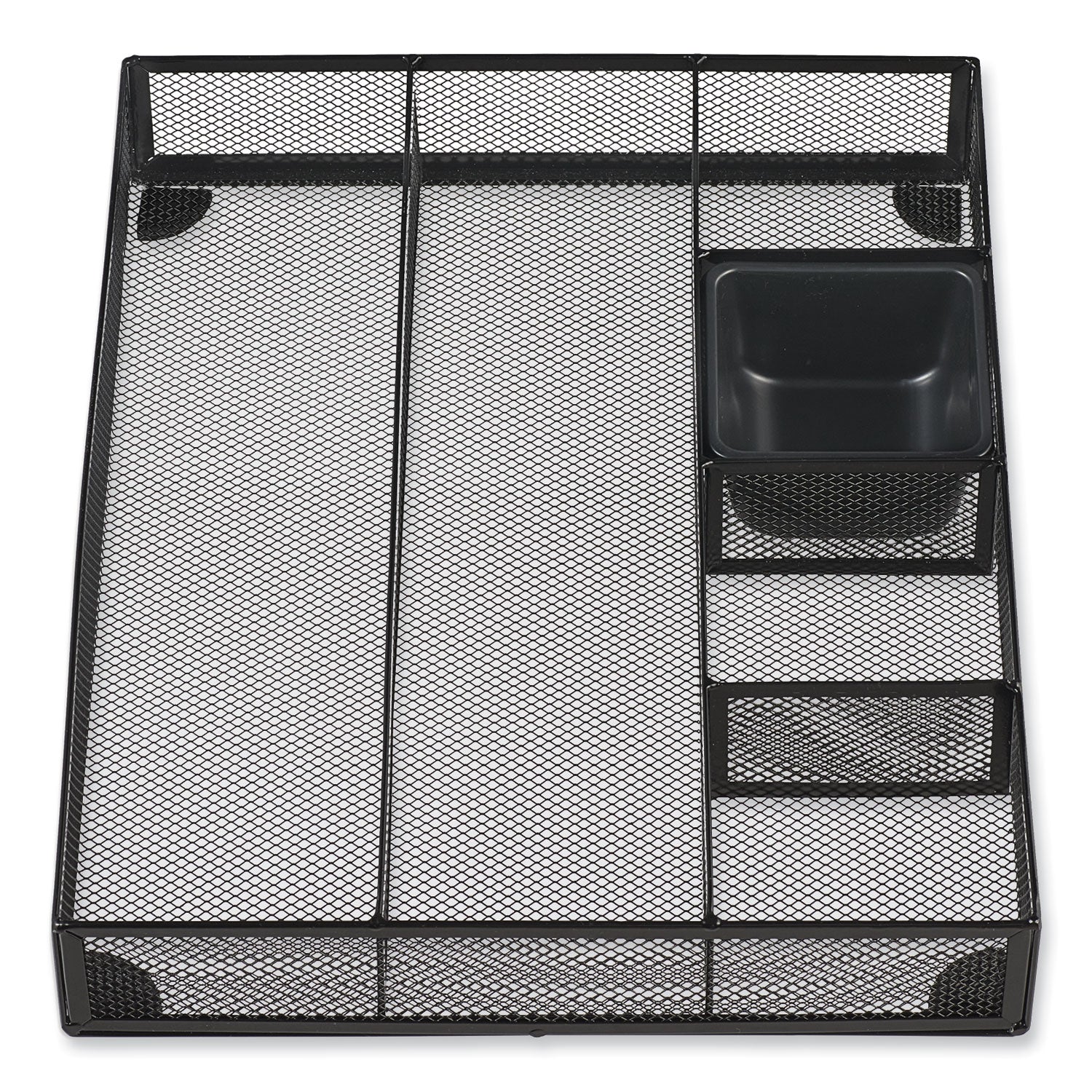 Metal Mesh Drawer Organizer, Six Compartments, 15 x 11.88 x 2.5, Black