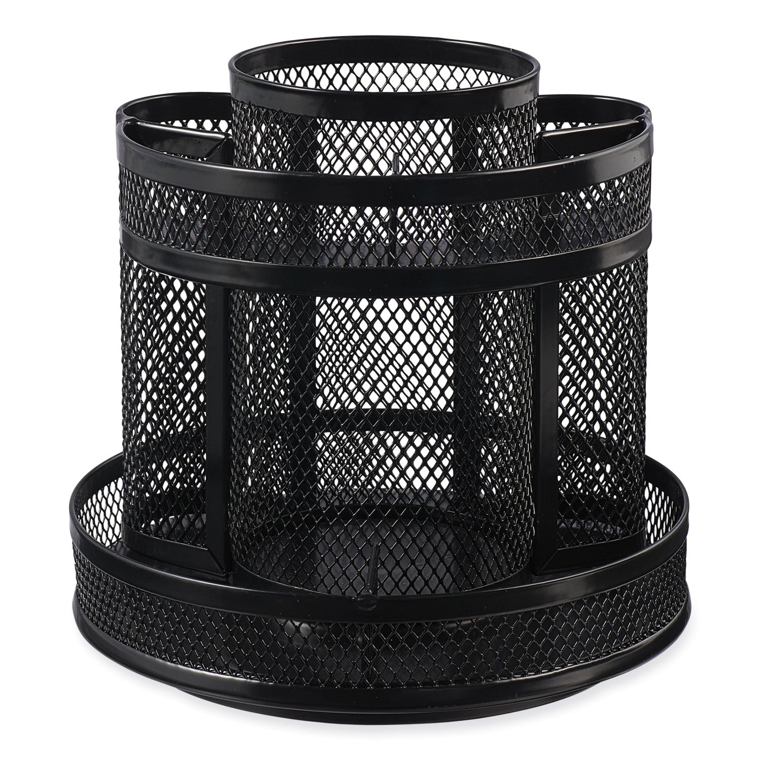 Metal Mesh Rotating Desktop Organizer, 8 Compartments, Metal Mesh, 6.5" Diameter x 6.13"h, Black