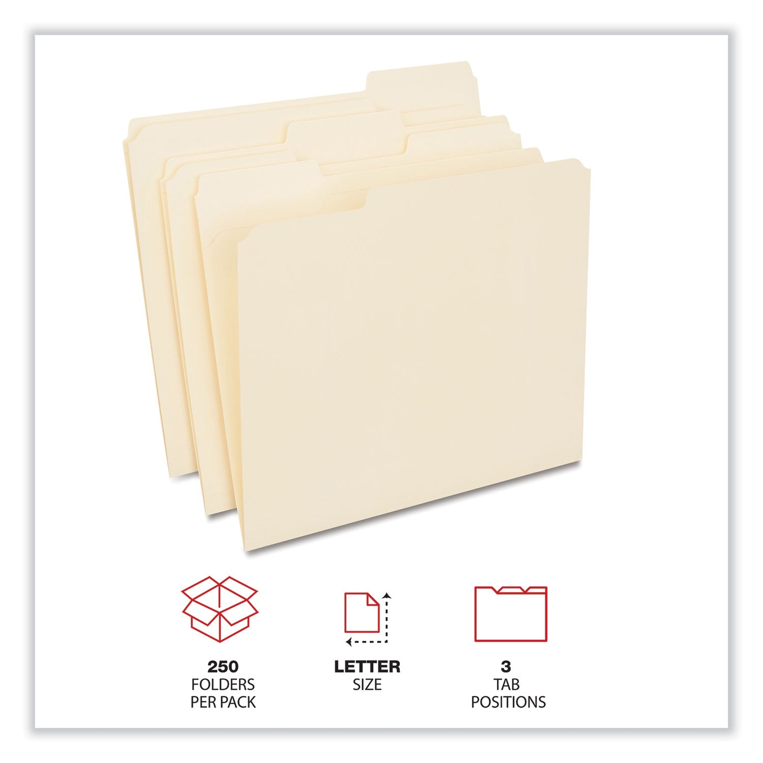 Universal® Reinforced Top Tab File Folders, 1/3-Cut Tabs: Assorted, Letter Size, 0.75" Expansion, Manila, 250/Carton