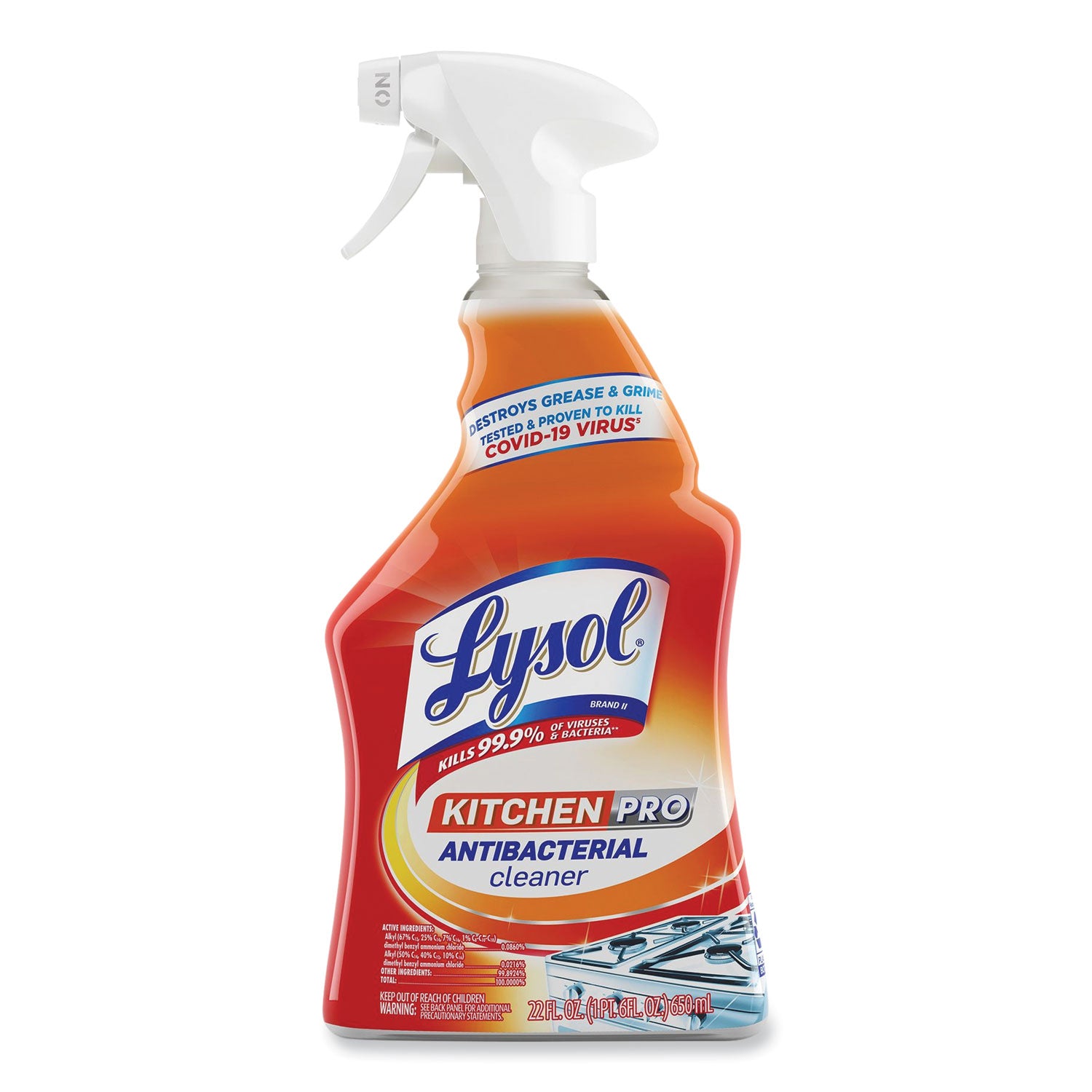 LYSOL® Brand Kitchen Pro Antibacterial Cleaner, Citrus Scent, 22 oz Spray Bottle, 9/Carton