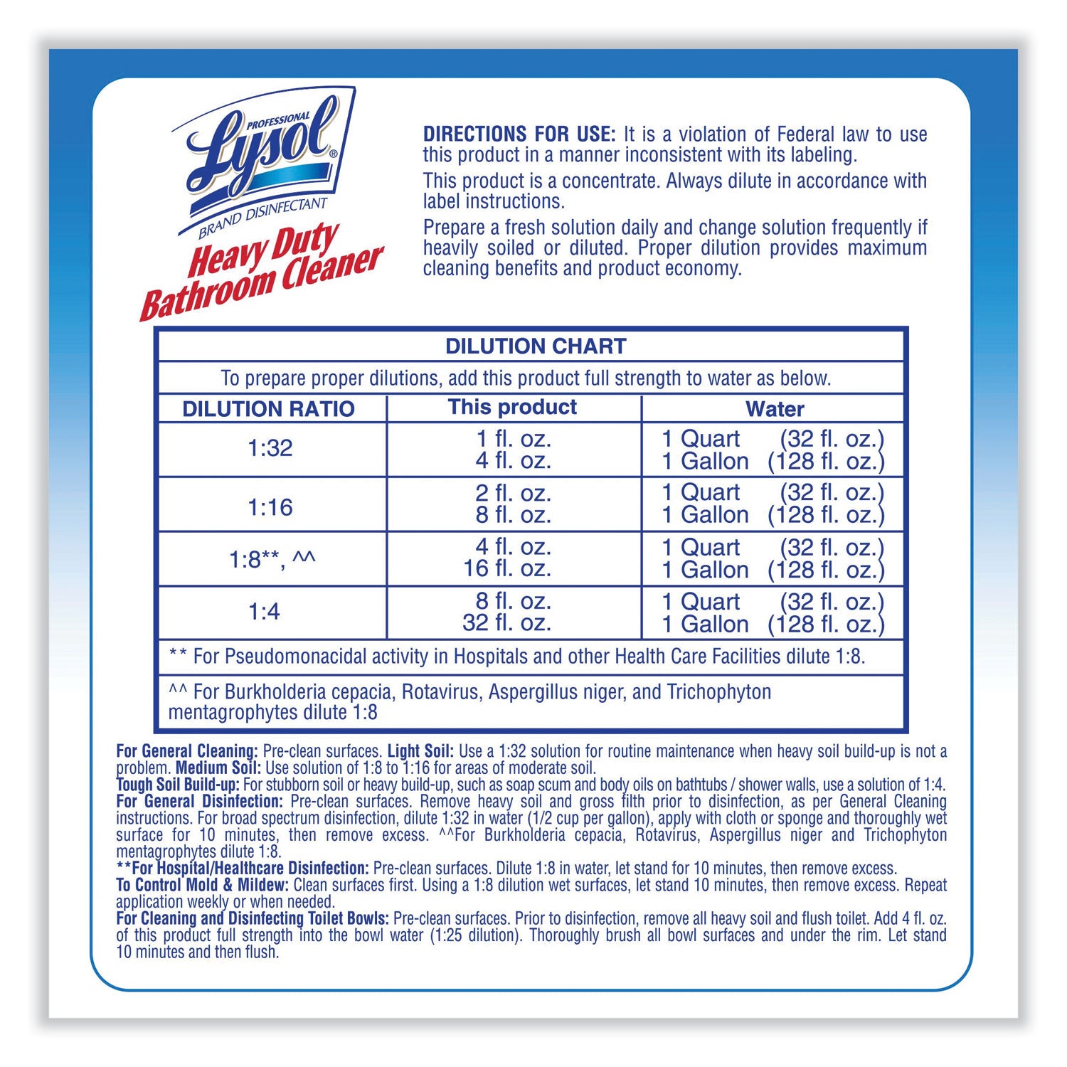 Professional LYSOL® Brand Disinfectant Heavy-Duty Bathroom Cleaner Concentrate, 1 gal Bottle, 4/Carton