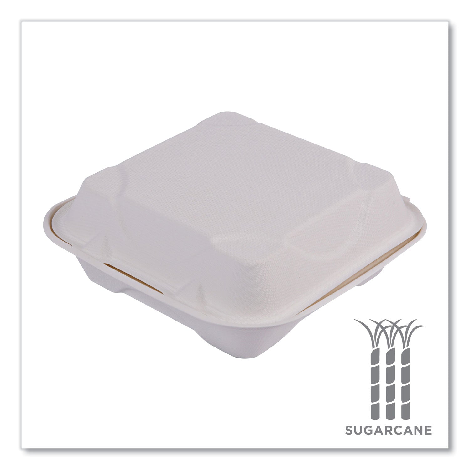 Bagasse Hinged Clamshell Containers, 8 x 8 x 3, White, 200/Carton Eco-Products® Flipcost