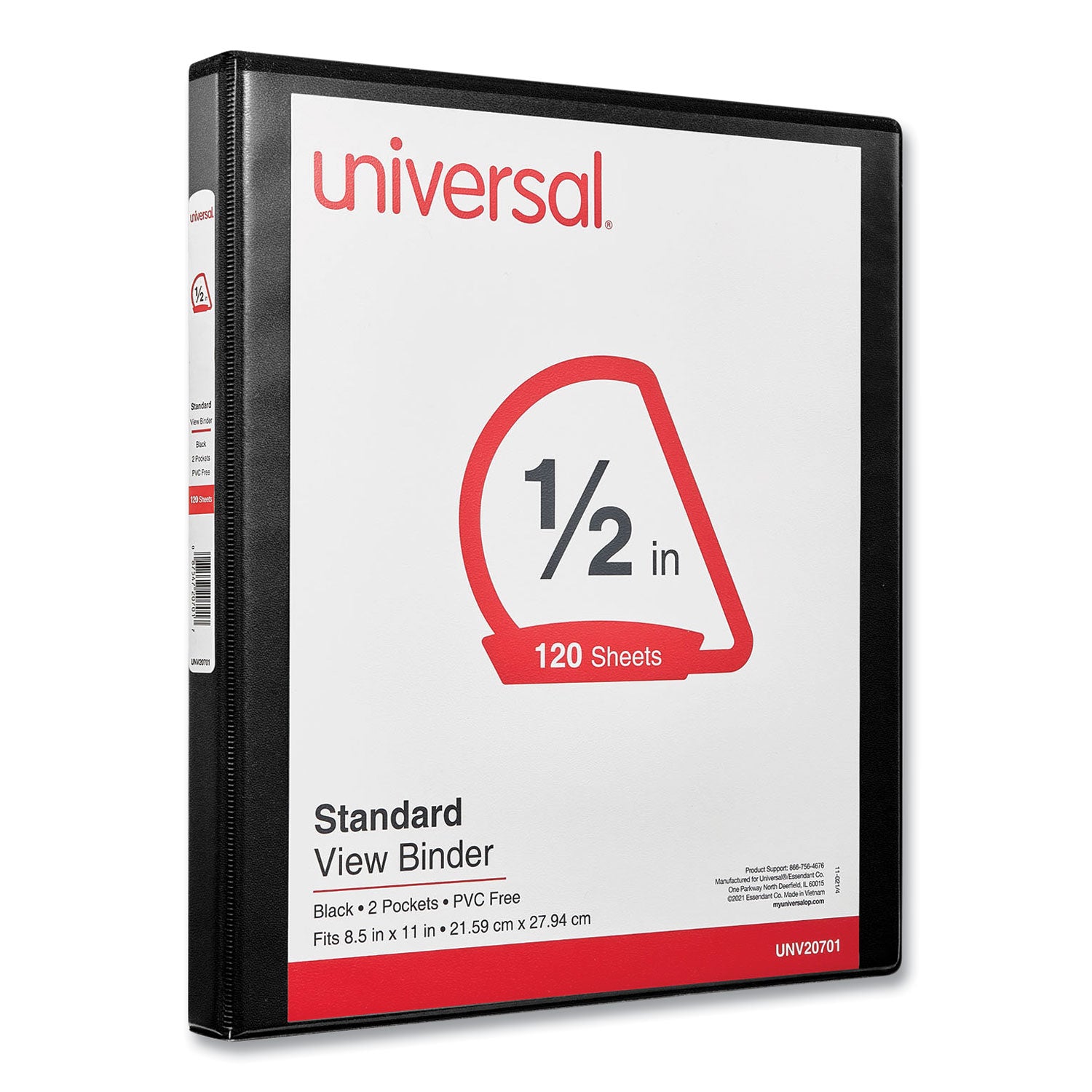 Universal® Slant D-Ring View Binder, 3 Rings, 0.5" Capacity, 11 x 8.5, Black