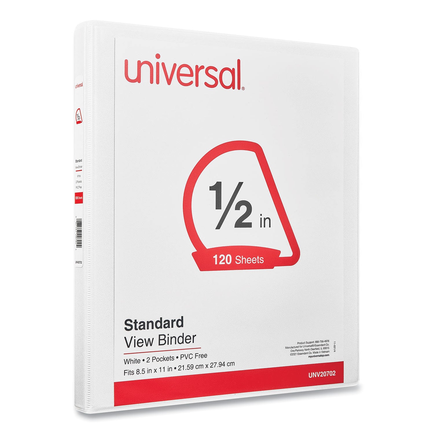 Universal® Slant D-Ring View Binder, 3 Rings, 0.5" Capacity, 11 x 8.5, White