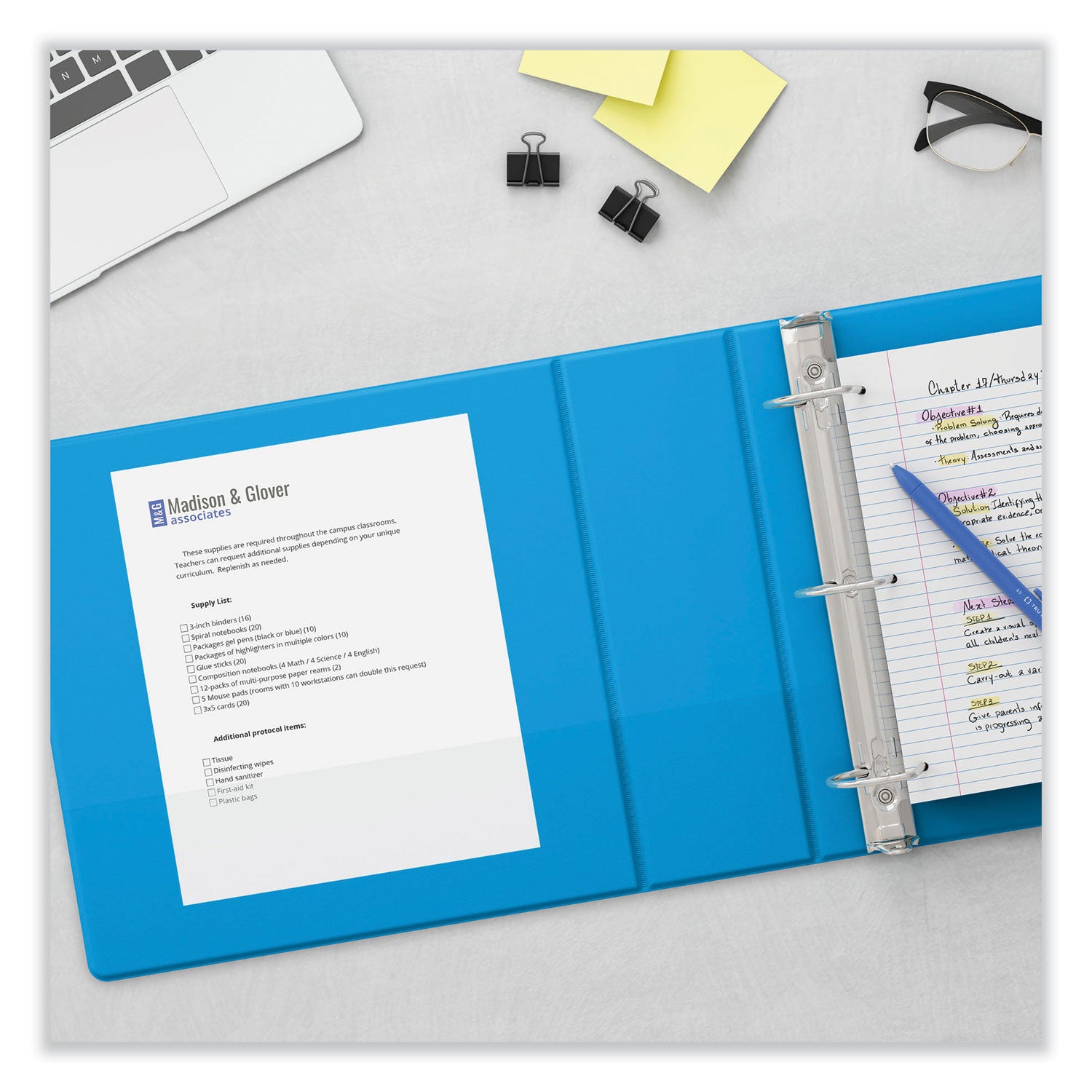 Universal® Slant D-Ring View Binder, 3 Rings, 1" Capacity, 11 x 8.5, Light Blue