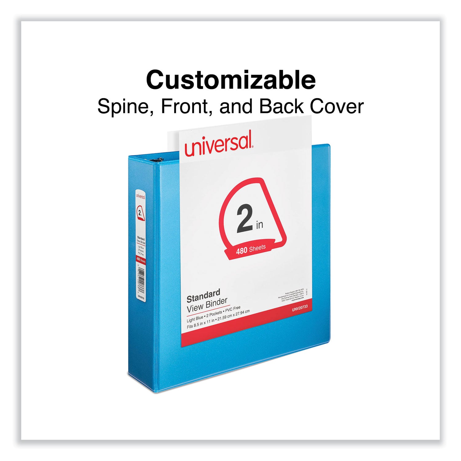 Universal® Slant D-Ring View Binder, 3 Rings, 2" Capacity, 11 x 8.5, Light Blue