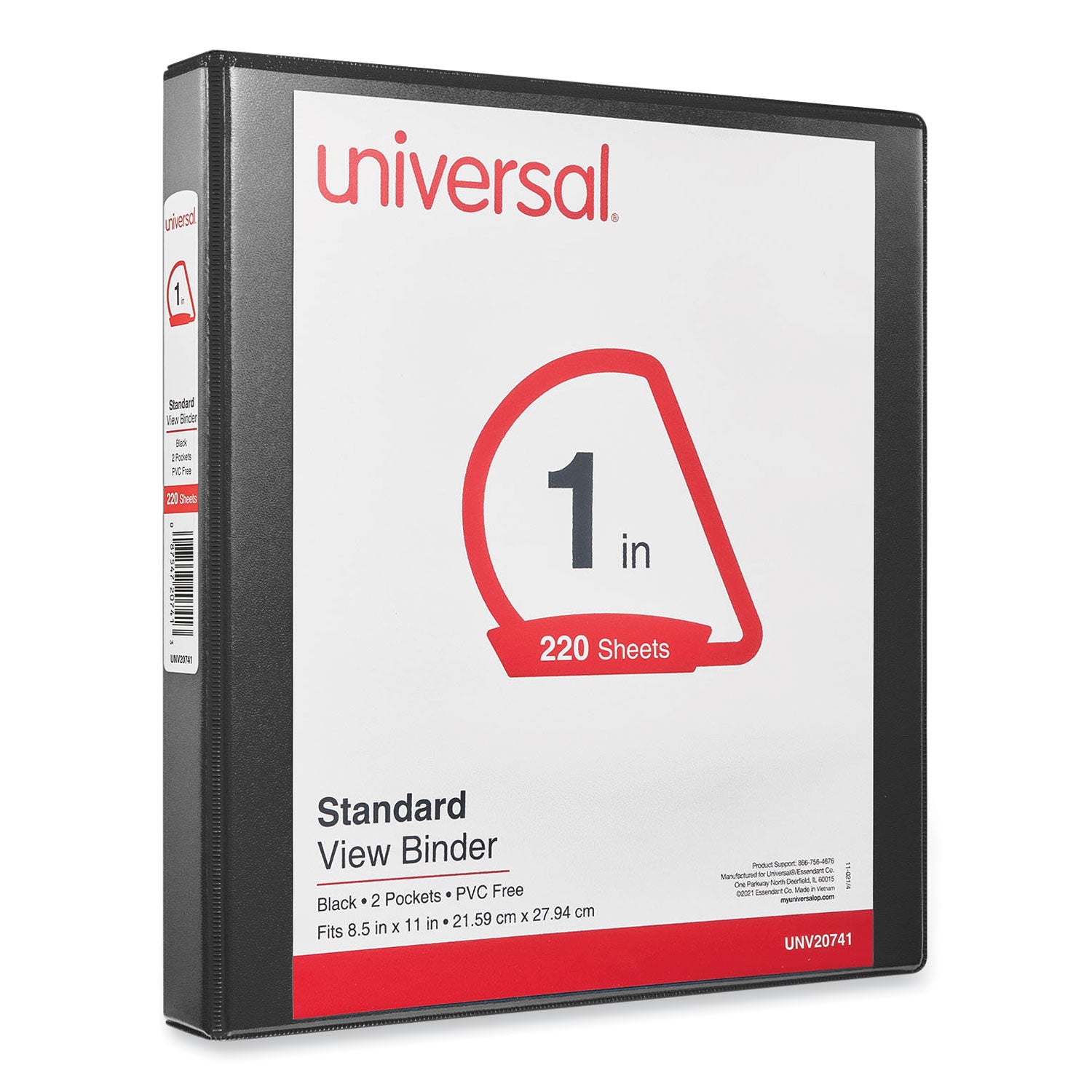 Universal® Slant D-Ring View Binder, 3 Rings, 1" Capacity, 11 x 8.5, Black