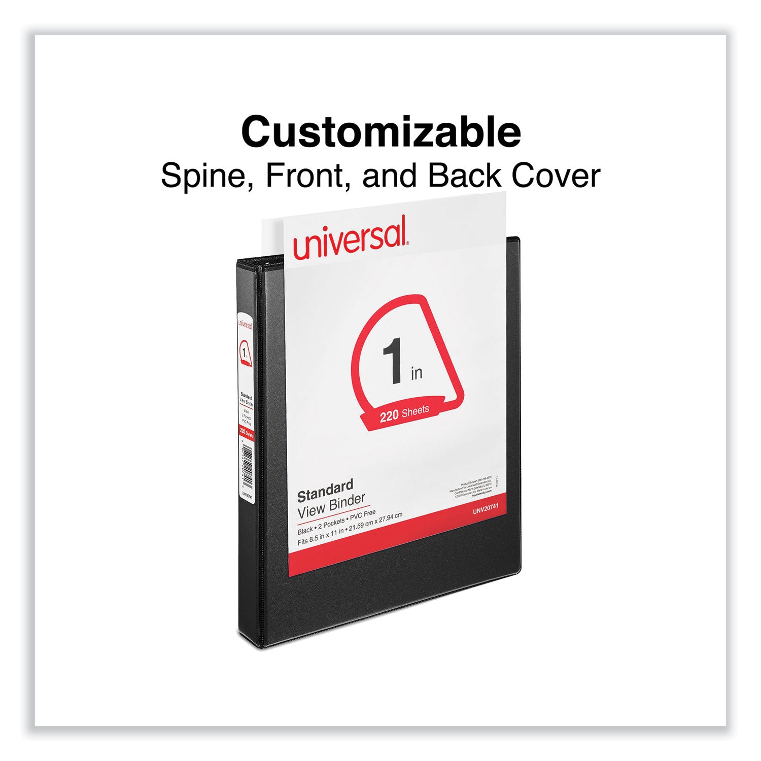 Universal® Slant D-Ring View Binder, 3 Rings, 1" Capacity, 11 x 8.5, Black