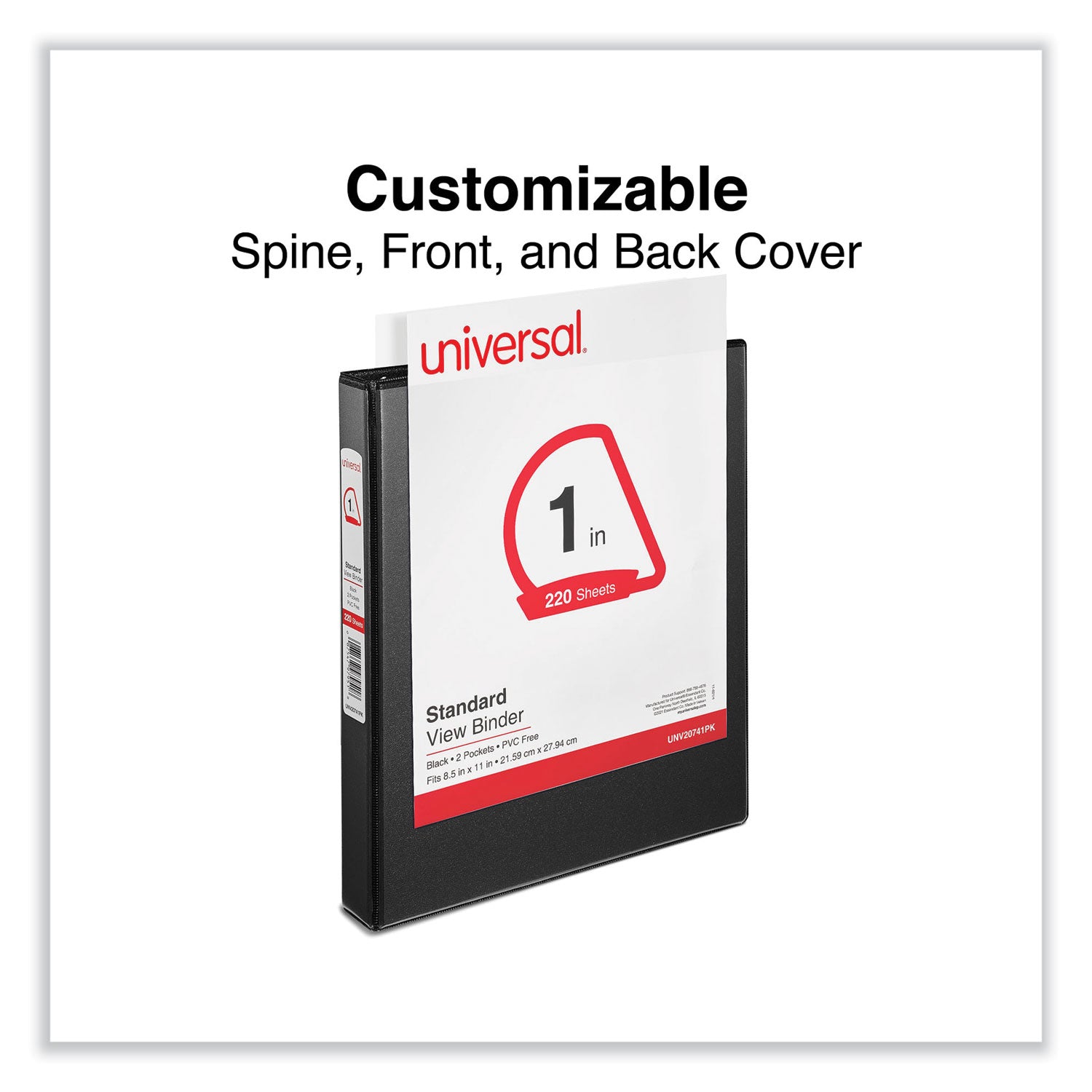 Universal® Slant D-Ring View Binder, 3 Rings, 1" Capacity, 11 x 8.5, Black, 12/Carton