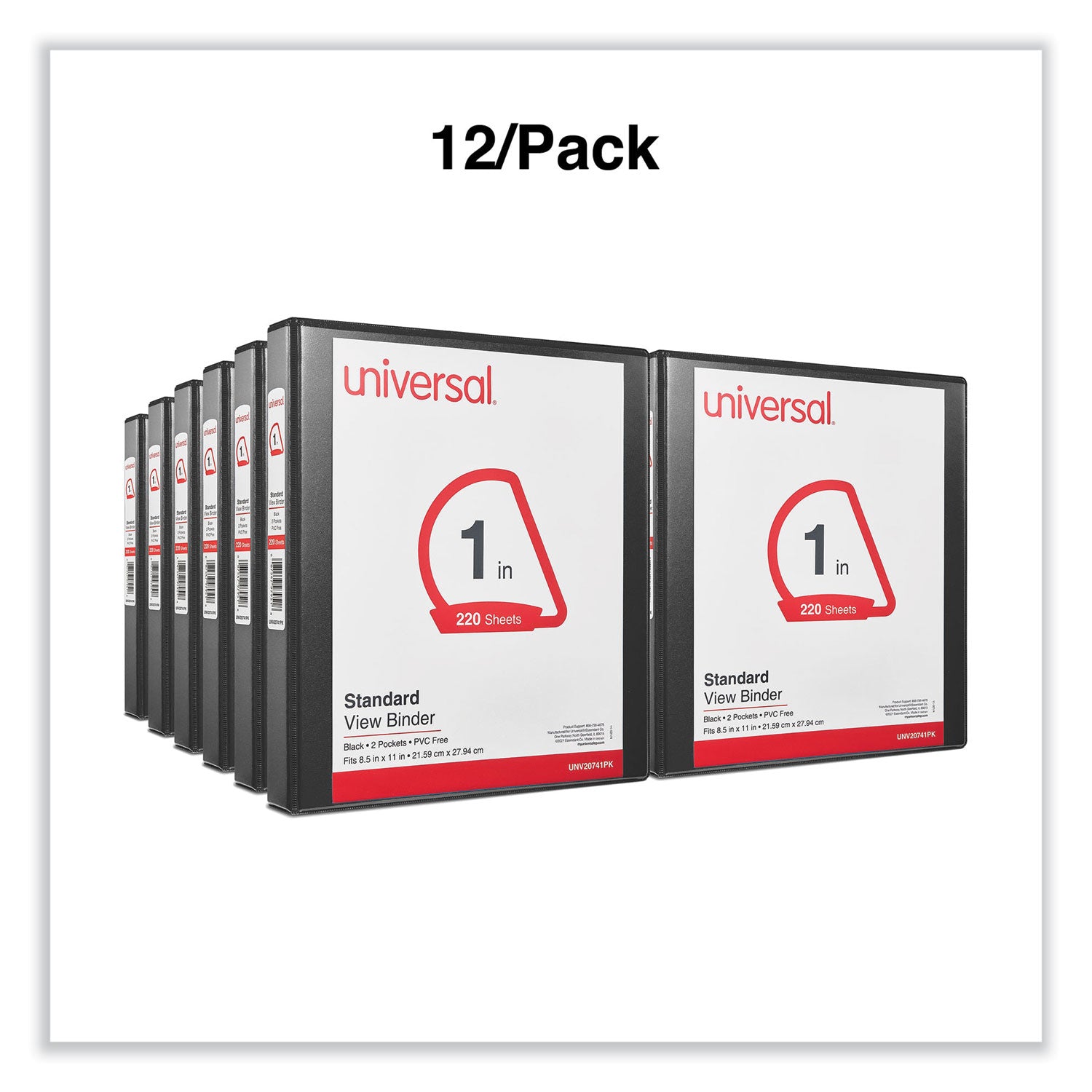 Universal® Slant D-Ring View Binder, 3 Rings, 1" Capacity, 11 x 8.5, Black, 12/Carton