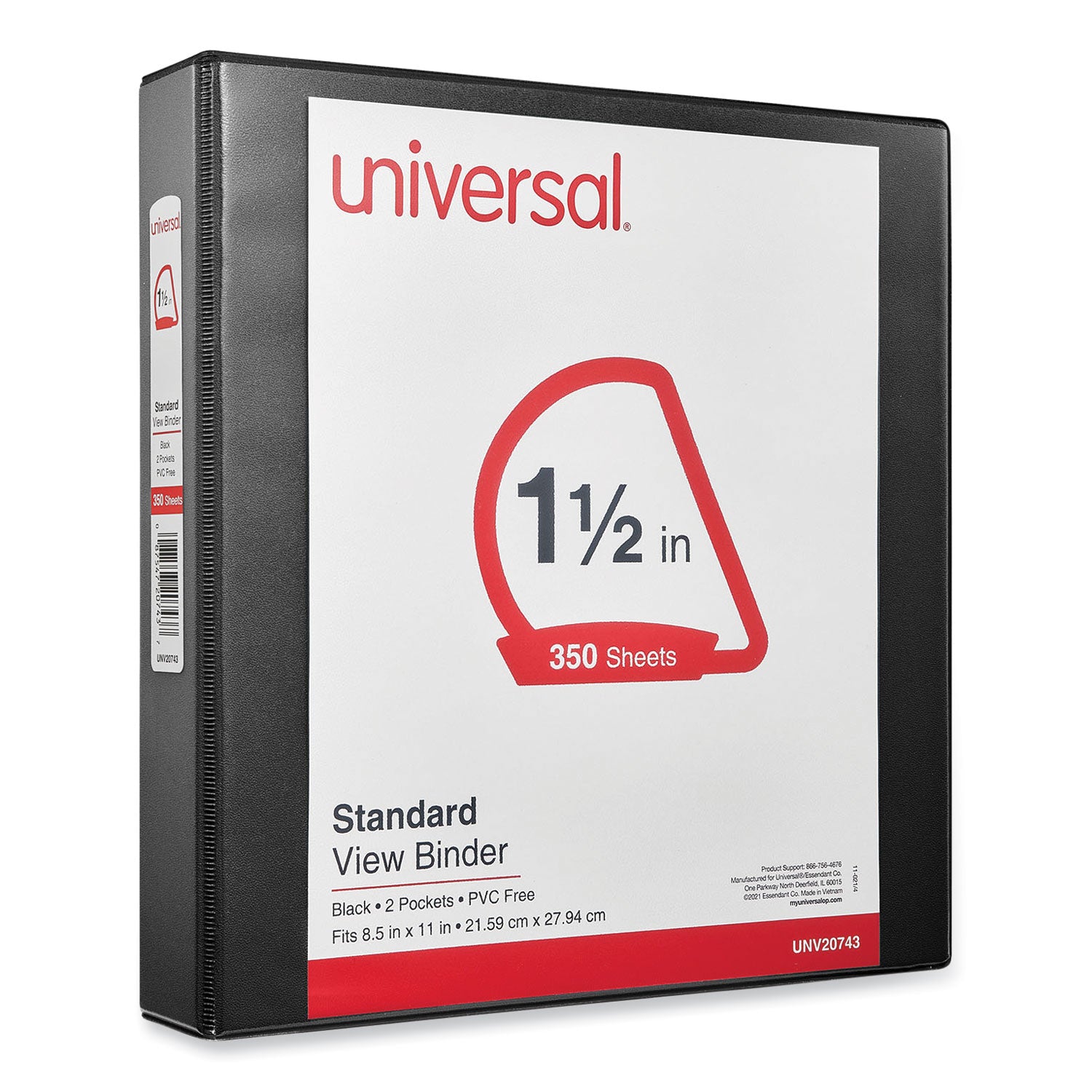 Universal® Slant D-Ring View Binder, 3 Rings, 1.5" Capacity, 11 x 8.5, Black