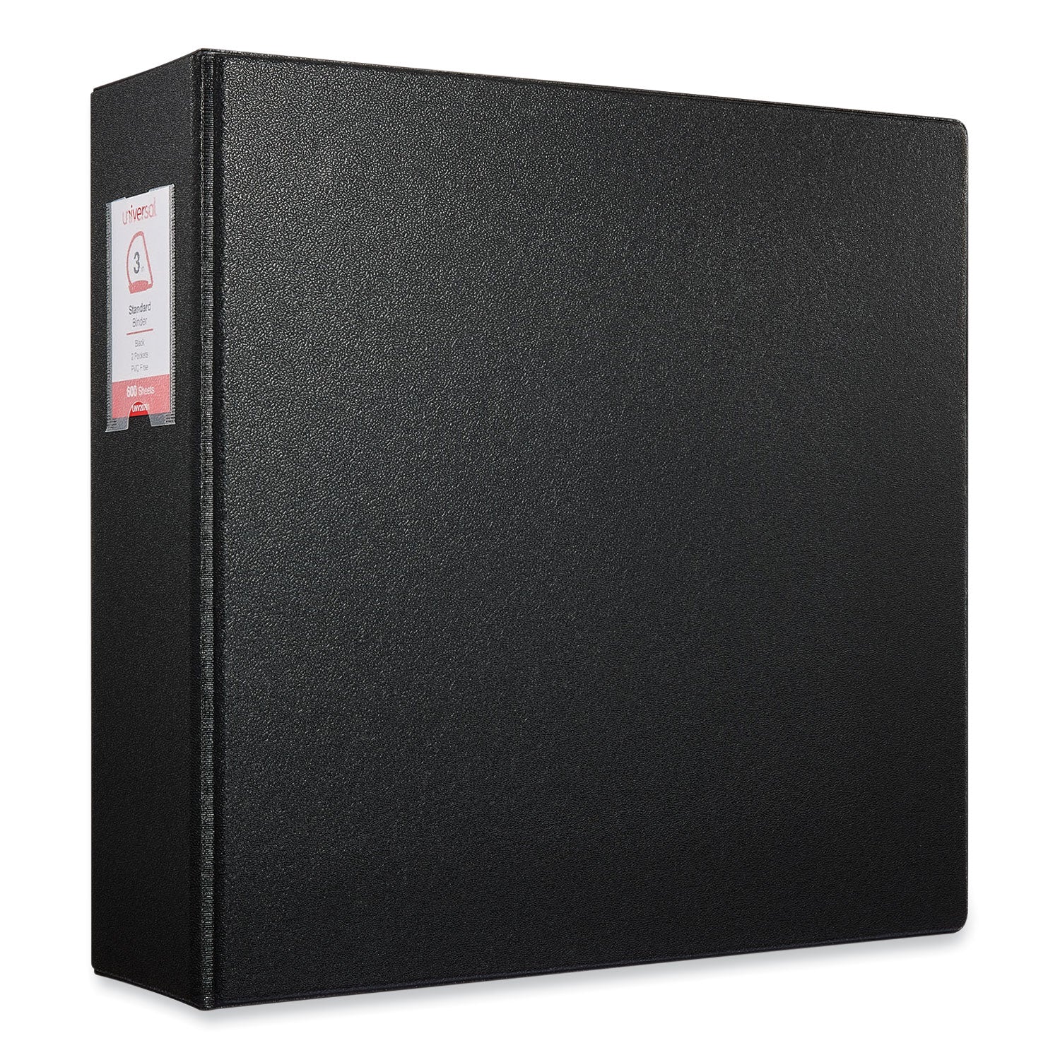 Universal® Deluxe Non-View D-Ring Binder with Label Holder, 3 Rings, 3" Capacity, 11 x 8.5, Black