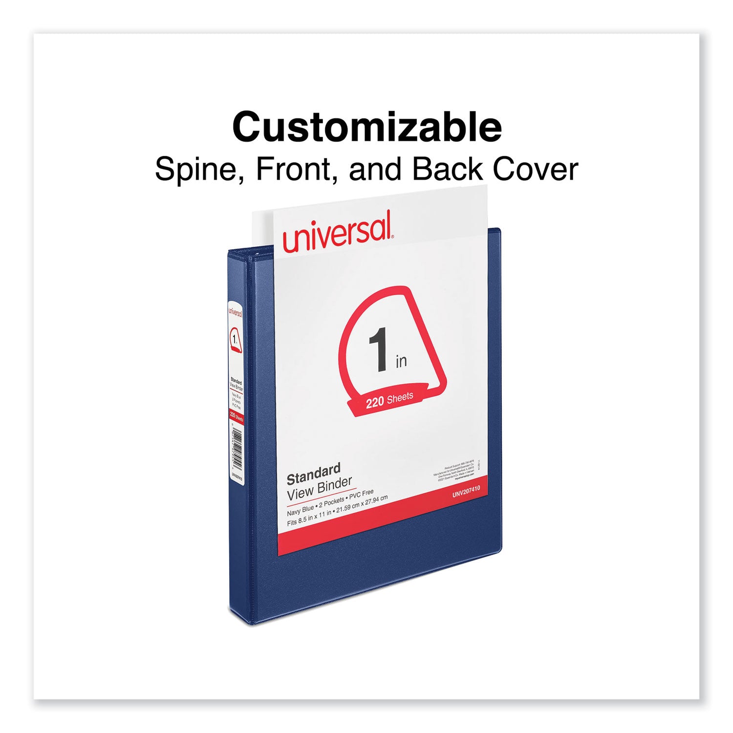 Universal® Slant D-Ring View Binder, 3 Rings, 1" Capacity, 11 x 8.5, Navy Blue