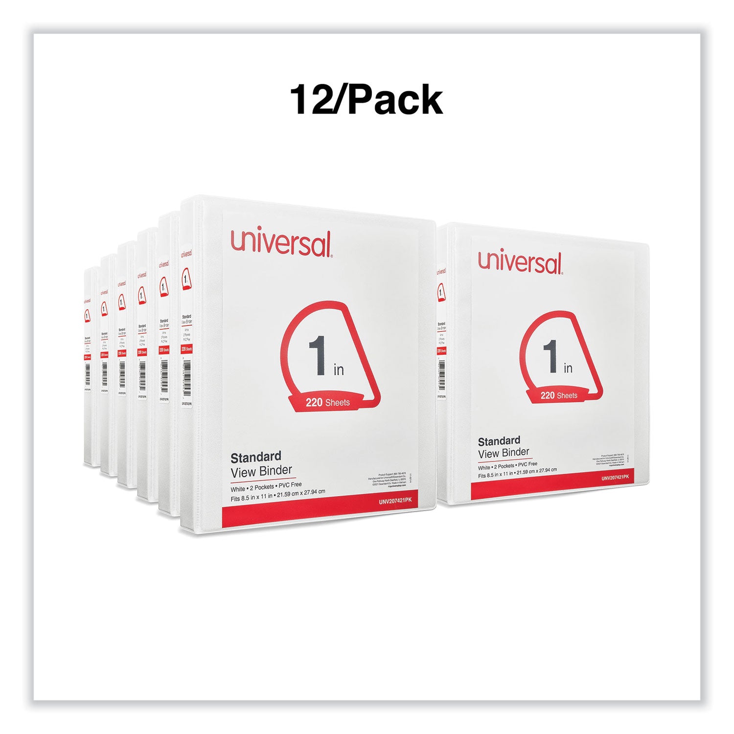 Universal® Slant D-Ring View Binder, 3 Rings, 1" Capacity, 11 x 8.5, White, 12/Carton