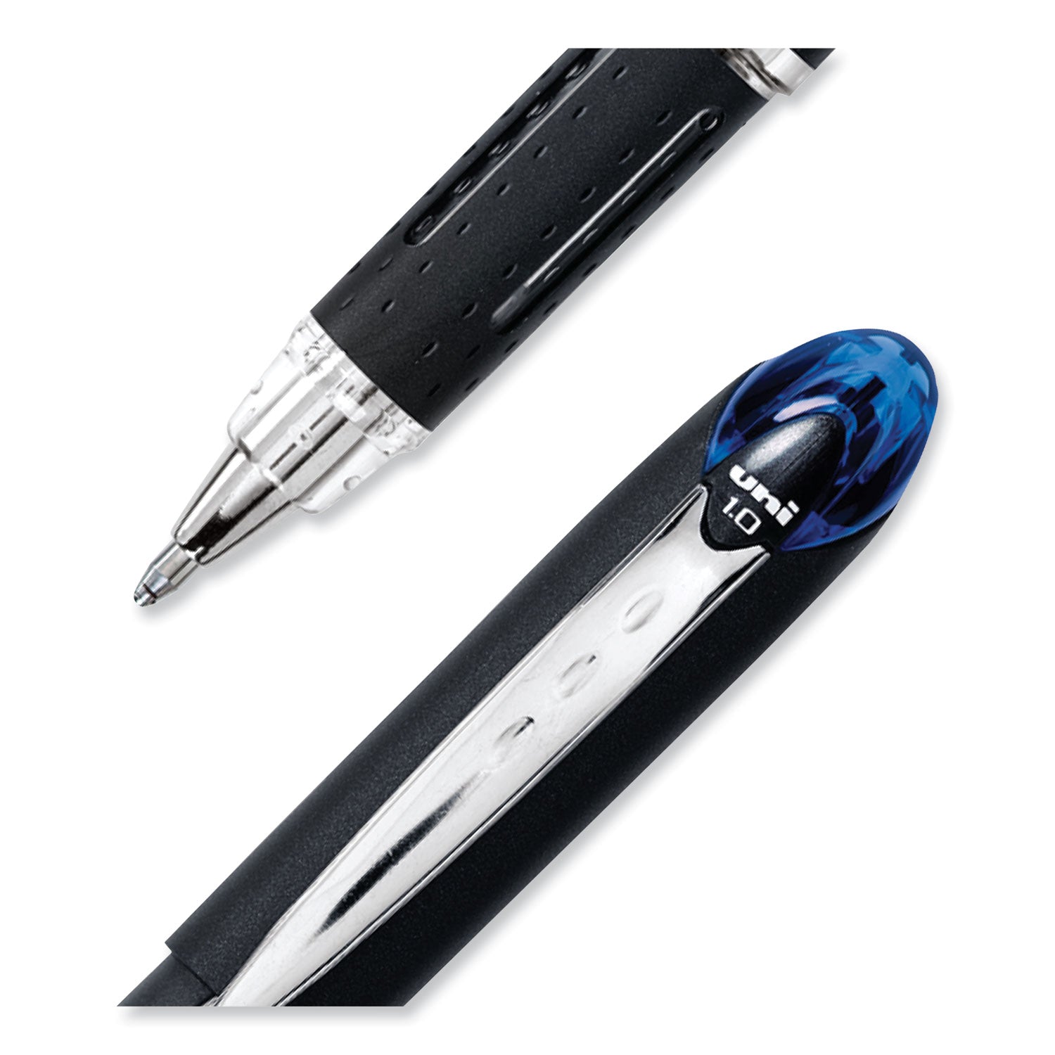 uniball® Jetstream Stick Hybrid Gel Pen, Bold 1 mm, Blue Ink, Black/Silver/Blue Barrel