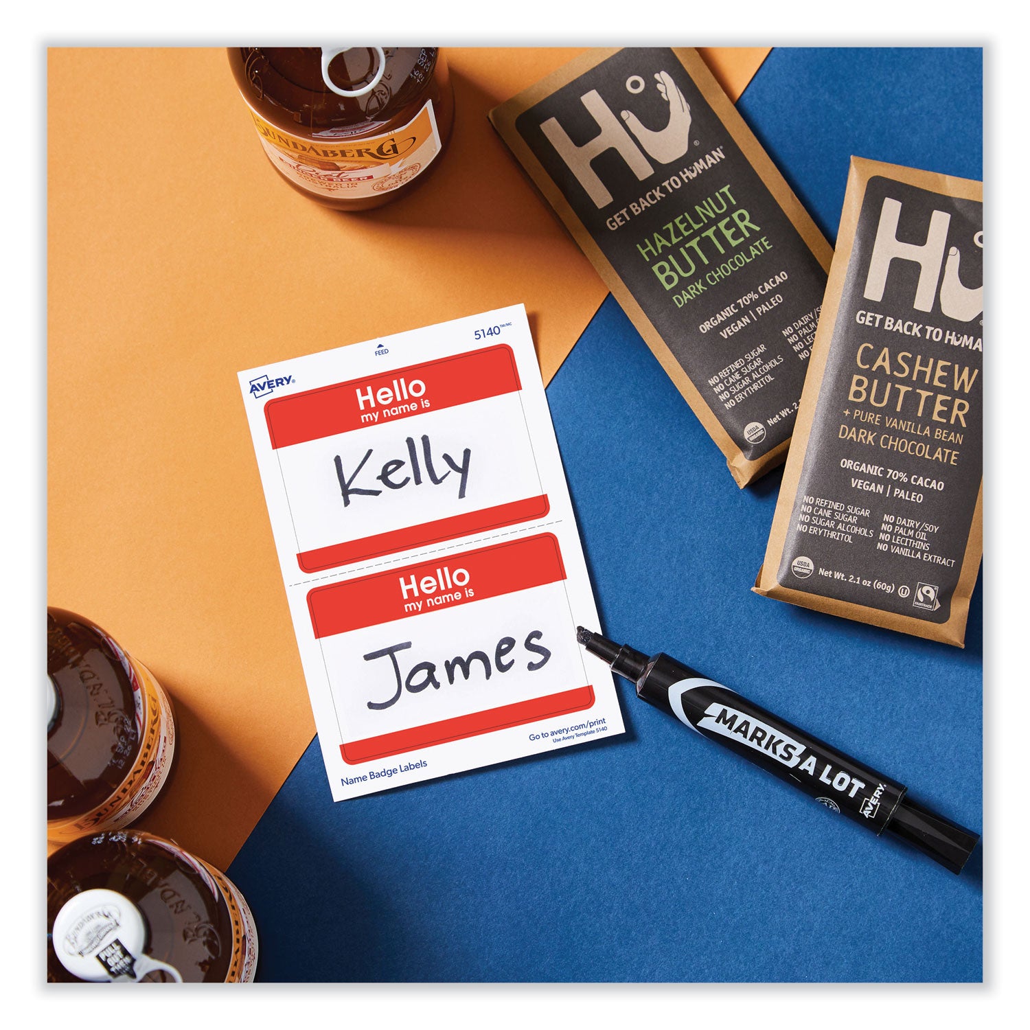 Avery® Printable Self-Adhesive Name Badges, 2 1/3 x 3 3/8, Red "Hello", 100/Pack