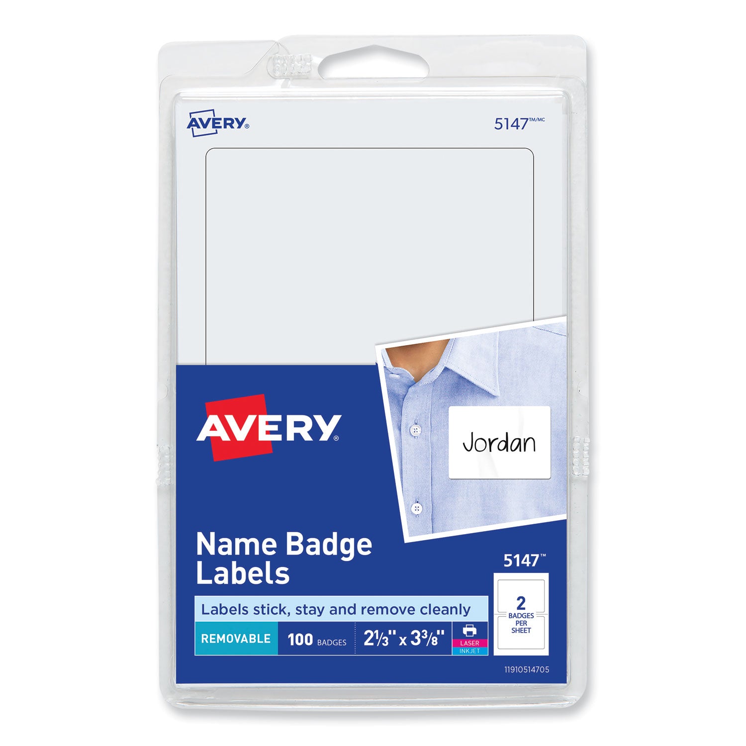 Printable Adhesive Name Badges, 3.38 x 2.33, White, 100/Pack