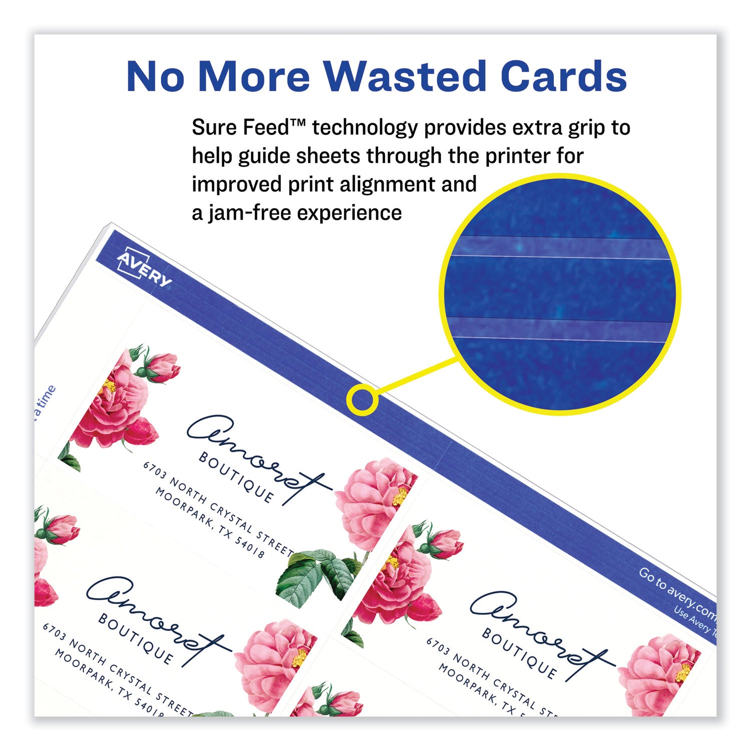 Avery® Print-to-the-Edge Microperf Business Cards w/Sure Feed Technology, Color Laser, 2x3.5, White, 160 Cards, 8/Sheet,20 Sheets/PK