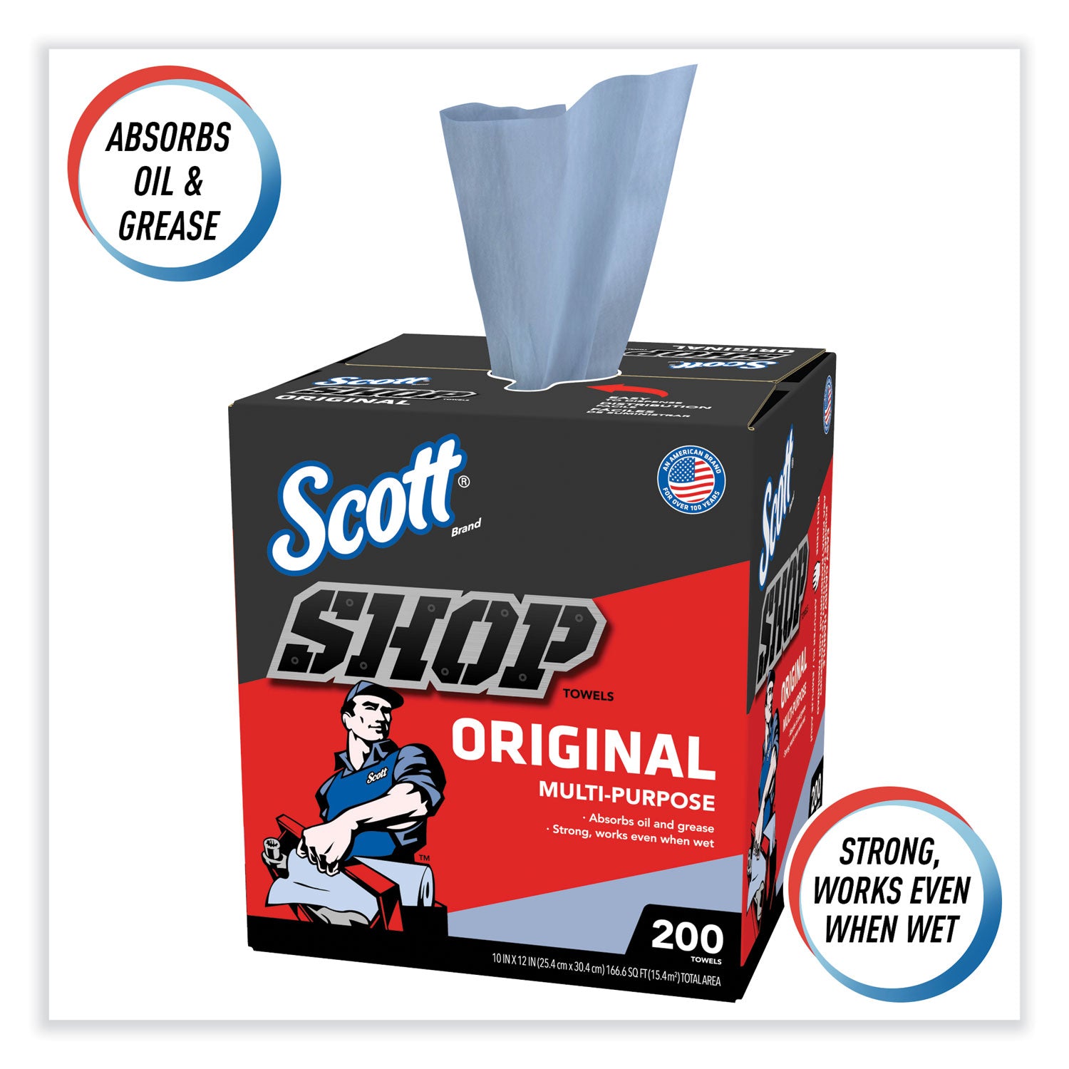 Scott® Shop Towels, POP-UP Box, 1-Ply, 9 x 12, Blue, 200/Box, 8 Boxes/Carton