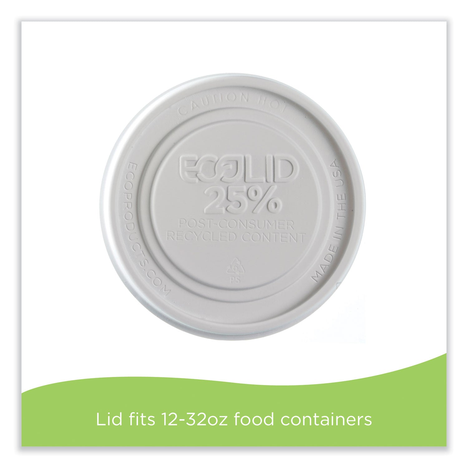 Eco-Products® Evolution World EcoLid 25% Recycled Food Container Lid, Fits 12 to 32 oz Containers, White, Plastic, 500/Carton