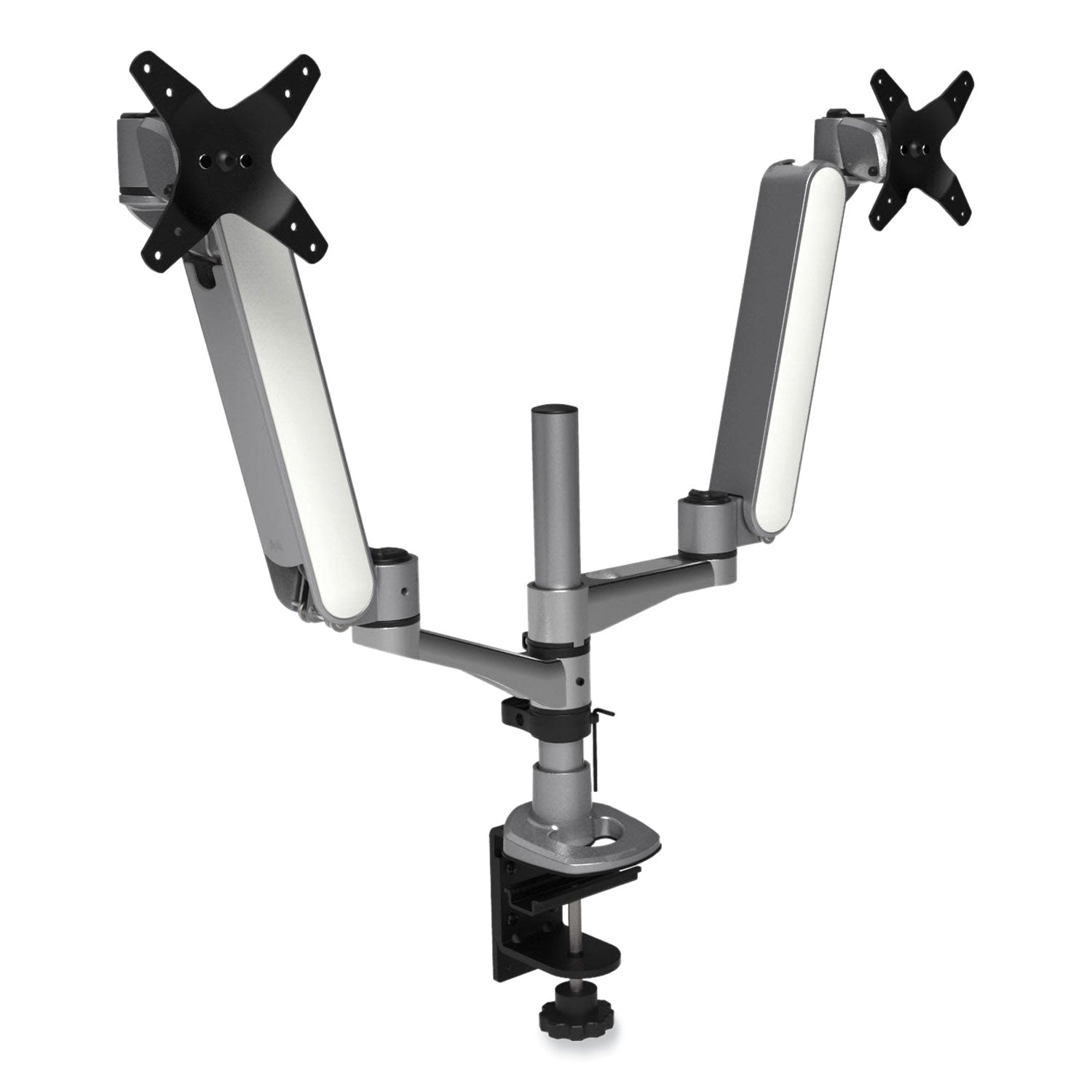 Kantek Multi-Directional Dual Monitor Arm, For 30" Monitors, 360 Deg Rotation, 105 Deg Tilt, 360 Deg Pan, Silver/WH, Supports 20 lbs