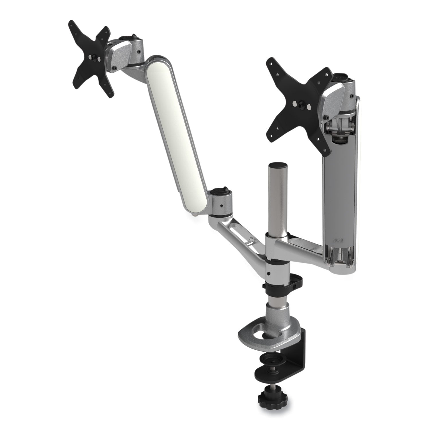 Kantek Multi-Directional Dual Monitor Arm, For 30" Monitors, 360 Deg Rotation, 105 Deg Tilt, 360 Deg Pan, Silver/WH, Supports 20 lbs