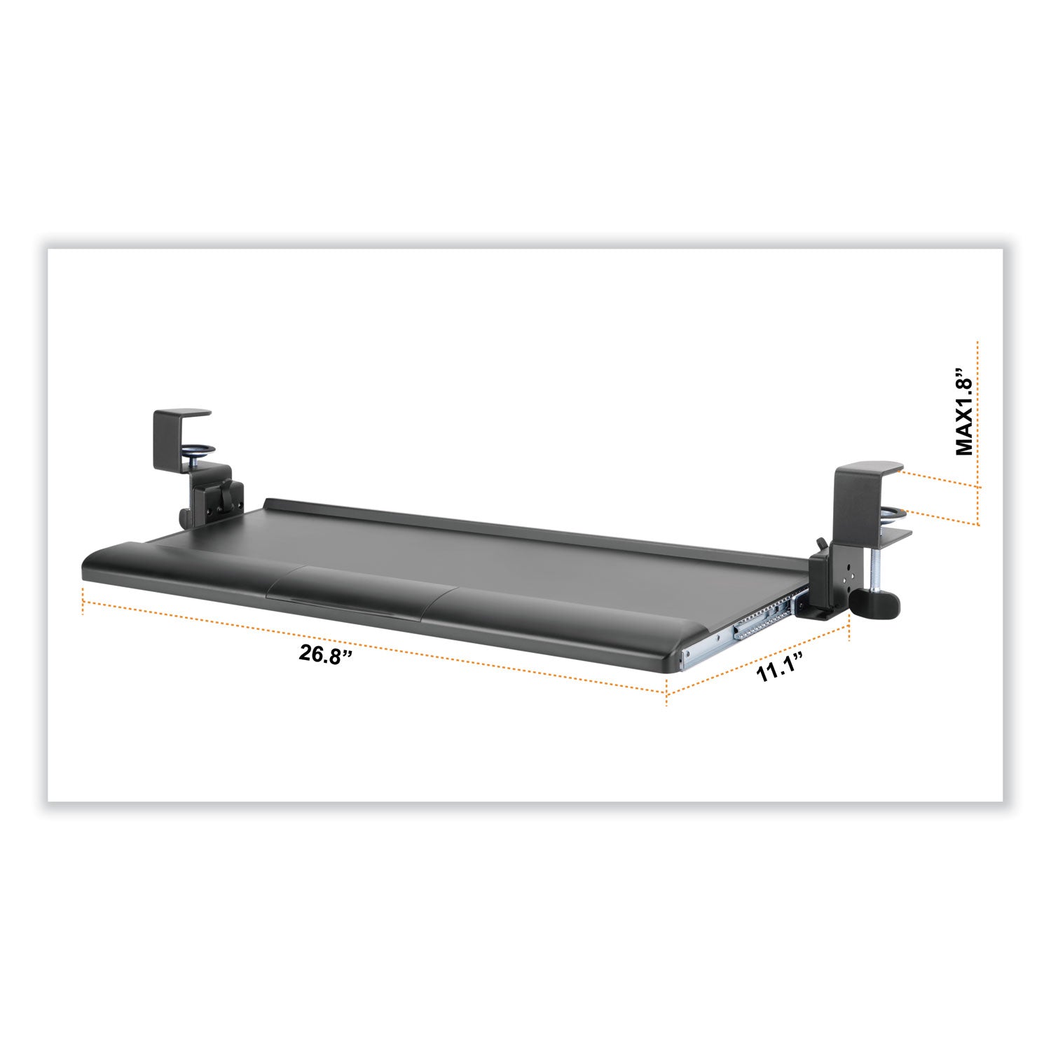 Kantek Desk Clamp Five-Position Tilting Keyboard Tray, 26.8" x 11.1, Black