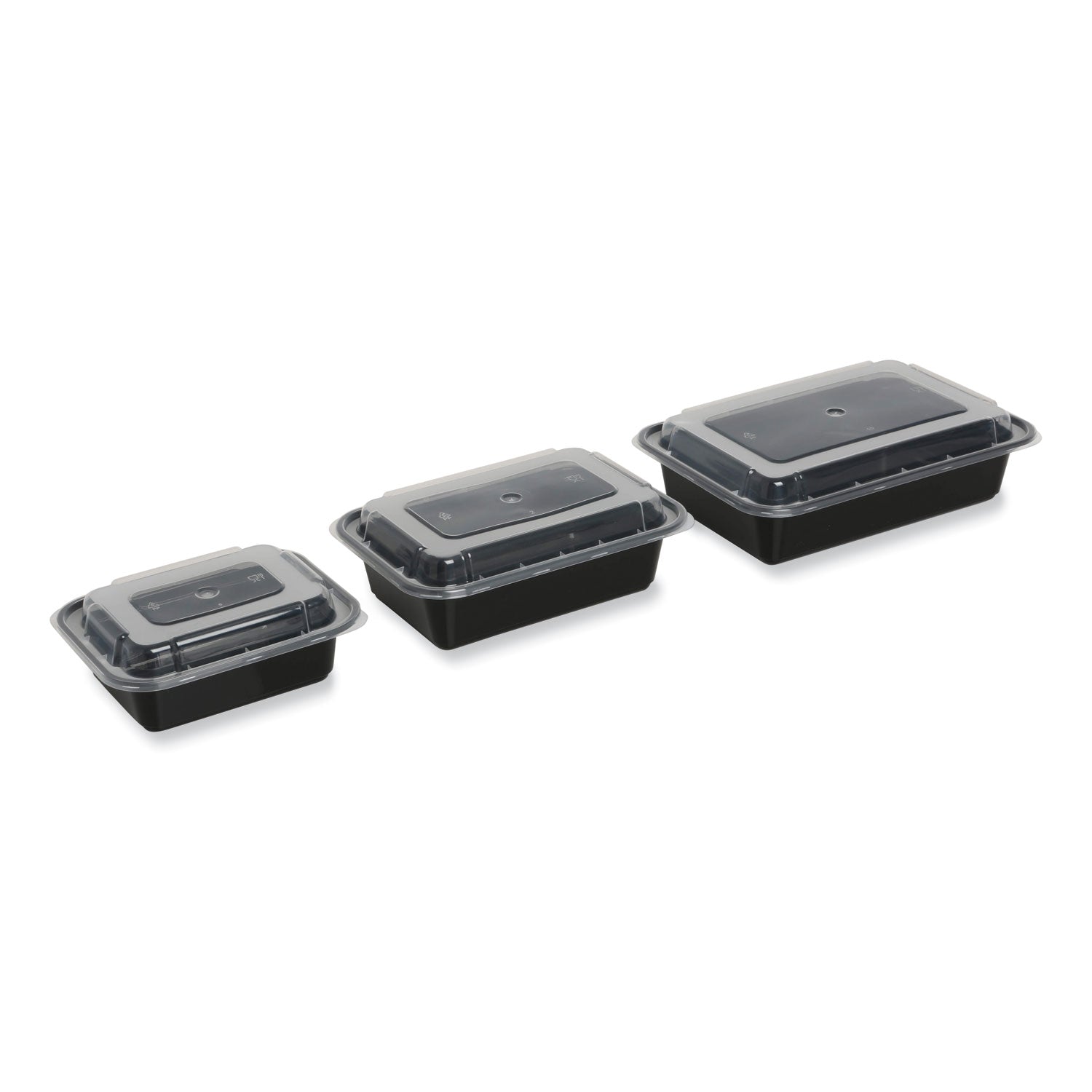 GEN Microwavable Food Container with Lid, Rectangular, 38 oz, 8.81 x 6.02 x 2.48, Black/Clear, Plastic, 150/Carton