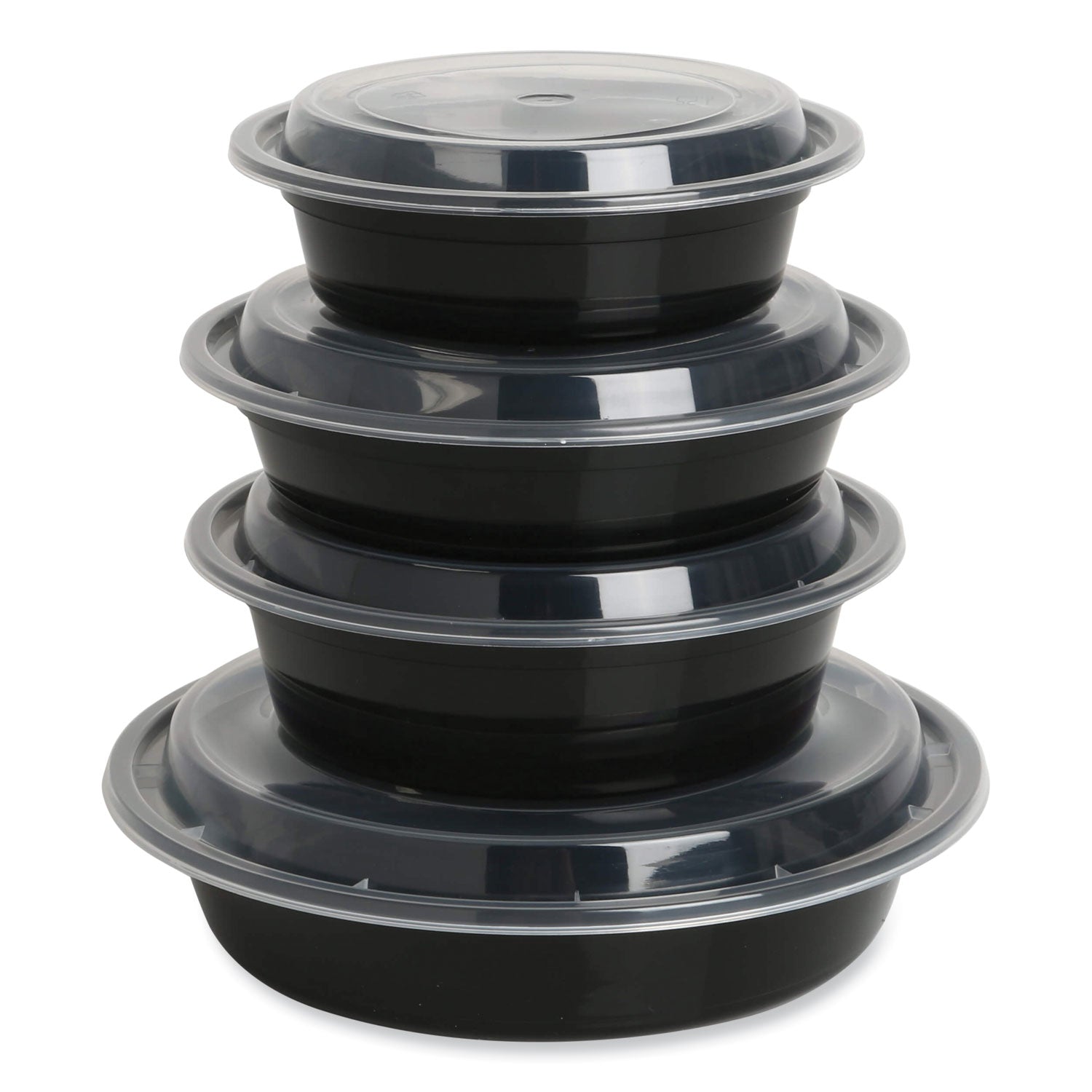 GEN Microwavable Food Container with Lid, Round, 24 oz, 7.28 x 7.28 x 1.96, Black/Clear, Plastic, 150/Carton