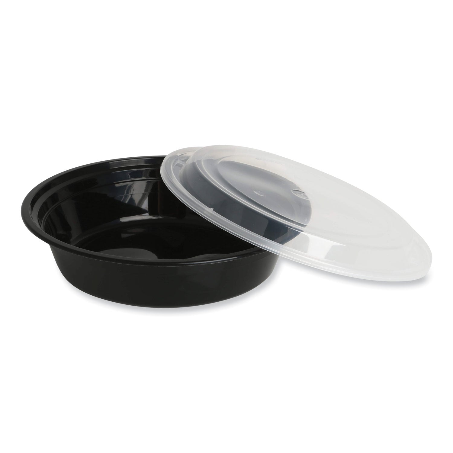 GEN Microwavable Food Container with Lid, Round, 24 oz, 7.28 x 7.28 x 1.96, Black/Clear, Plastic, 150/Carton