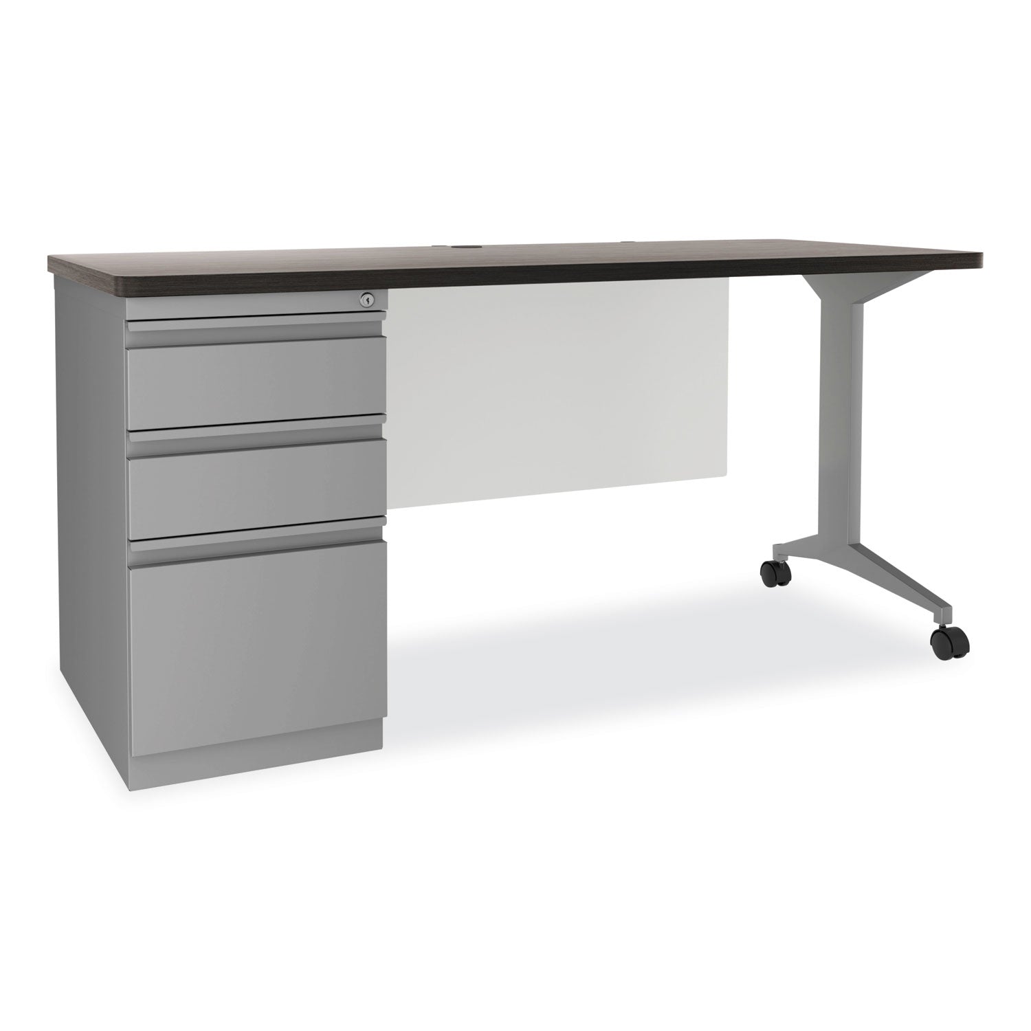 Alera® Modern Teacher Series Pedestal Desk, Left-Side Pedestal: Box/Box/File, 60" x 24" x 28.75", Charcoal Woodgrain/Gray