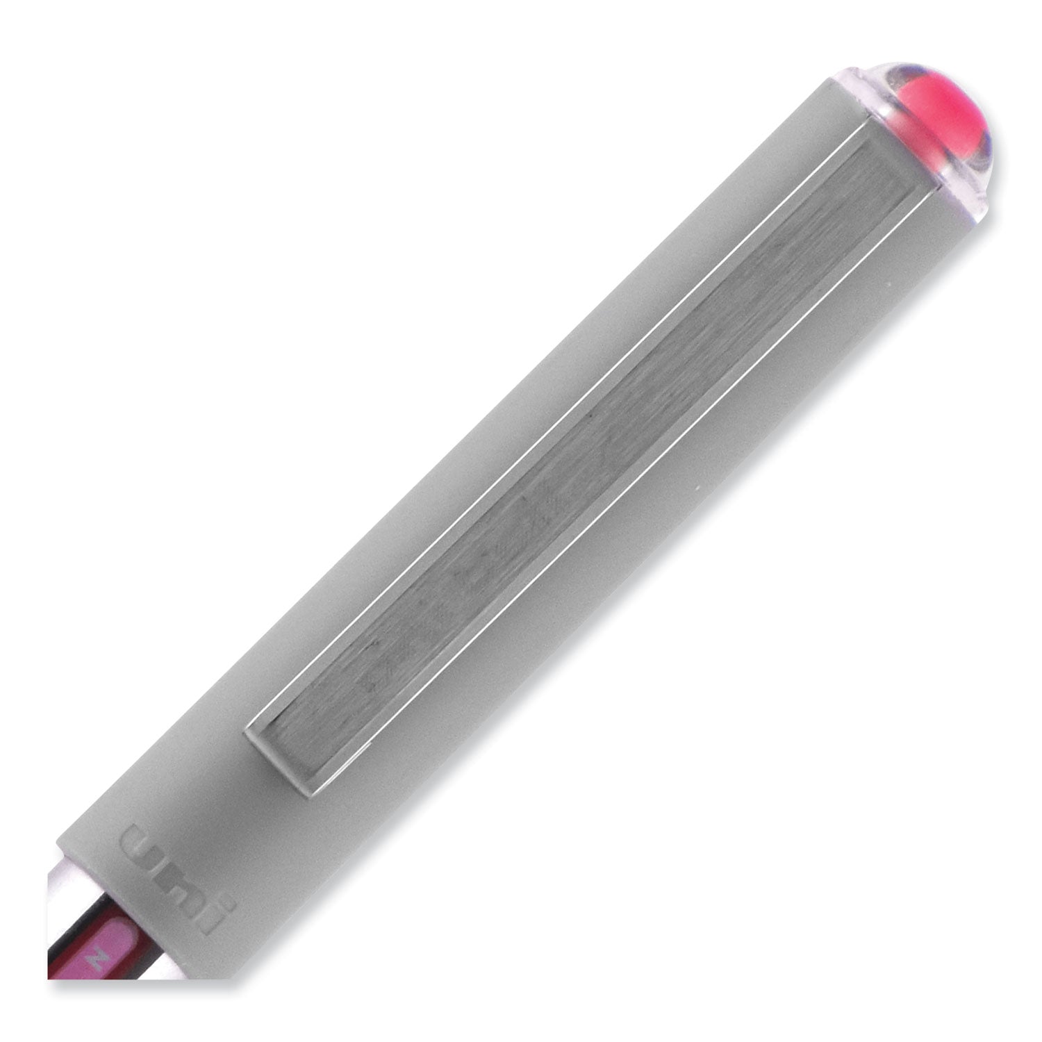 uniball® VISION Roller Ball Pen, Stick, Fine 0.7 mm, Pink Ink, Silver/Pink/Clear Barrel, Dozen